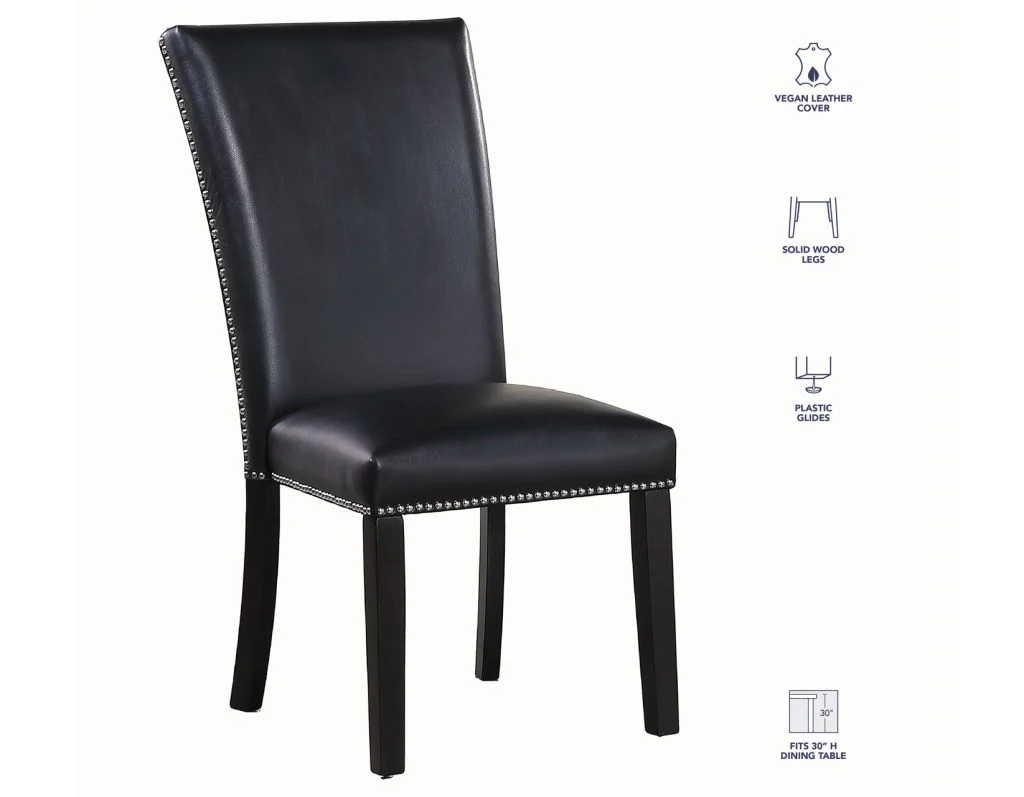 Artemis 5 Piece 70″ Rect White Marble Table, Black Finish w/4 Black Vegan Leather Chairs - Image 22