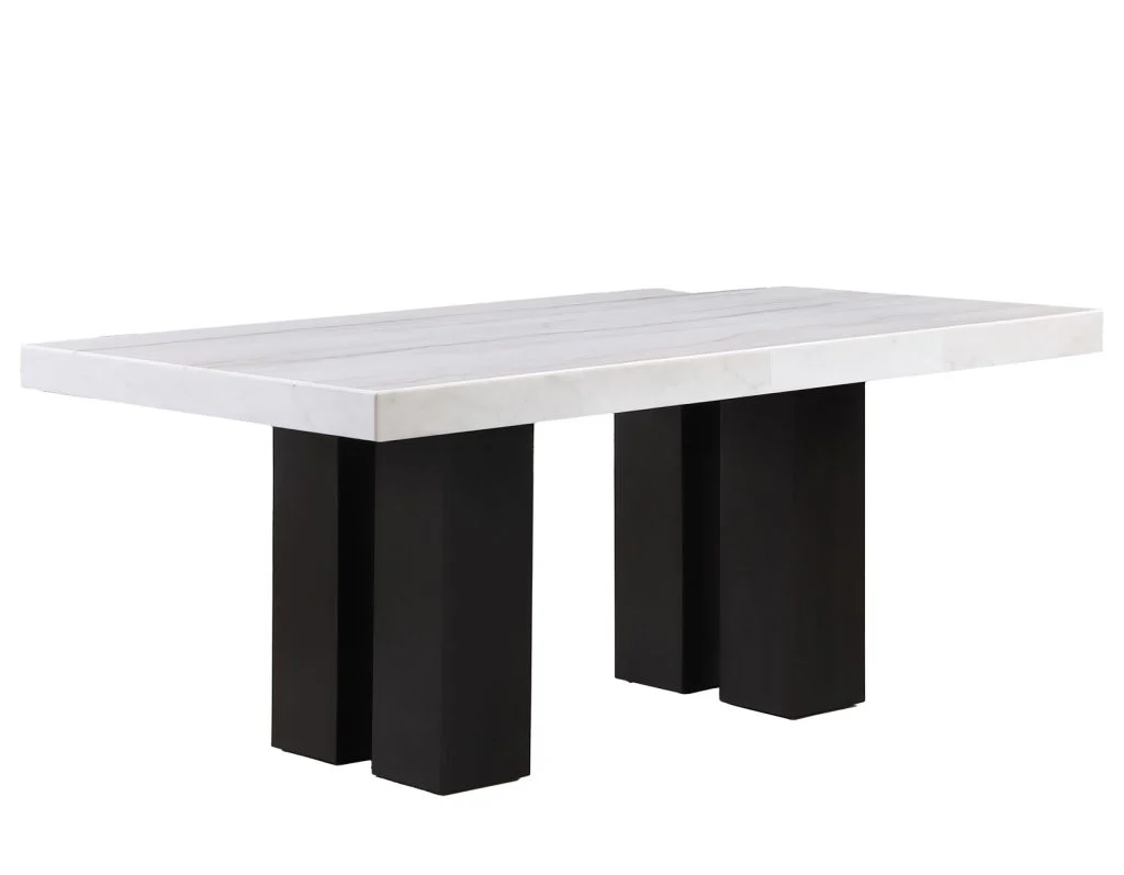 Artemis 5 Piece 70″ Rect White Marble Table, Black Finish w/4 Gray Chenille Chairs - Image 15