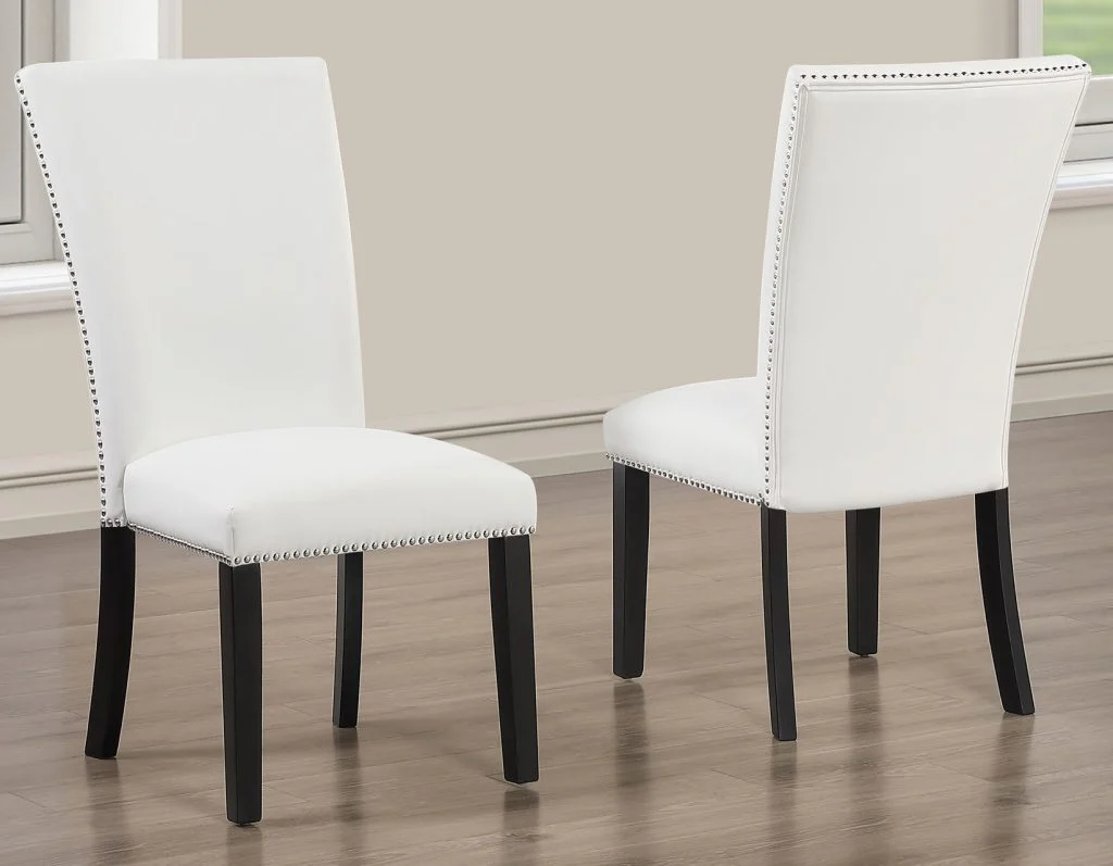 Artemis 5-Piece Dining Room Set 70″ Rect White Marble Table, Black Finish w/4 White Vegan Leather Chairs - Image 9