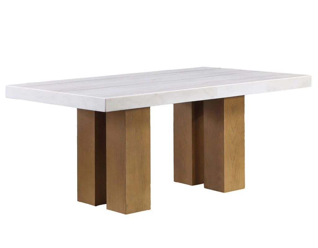 Artemis 70″ Rect White Marble Table, Tan Finish with 4 Brown Velvet Chairs - Image 13