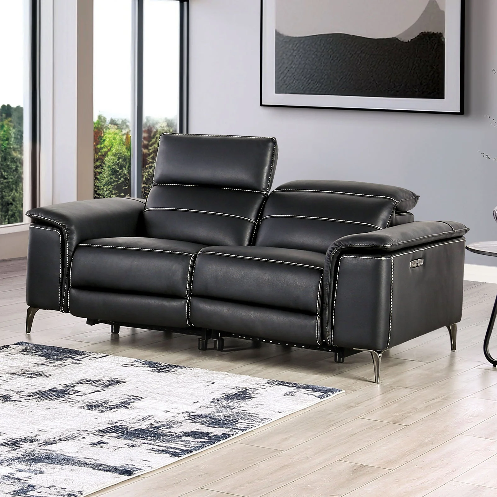 Ascona Black Leatherette Power Reclining Sofa & Loveseat - Image 2