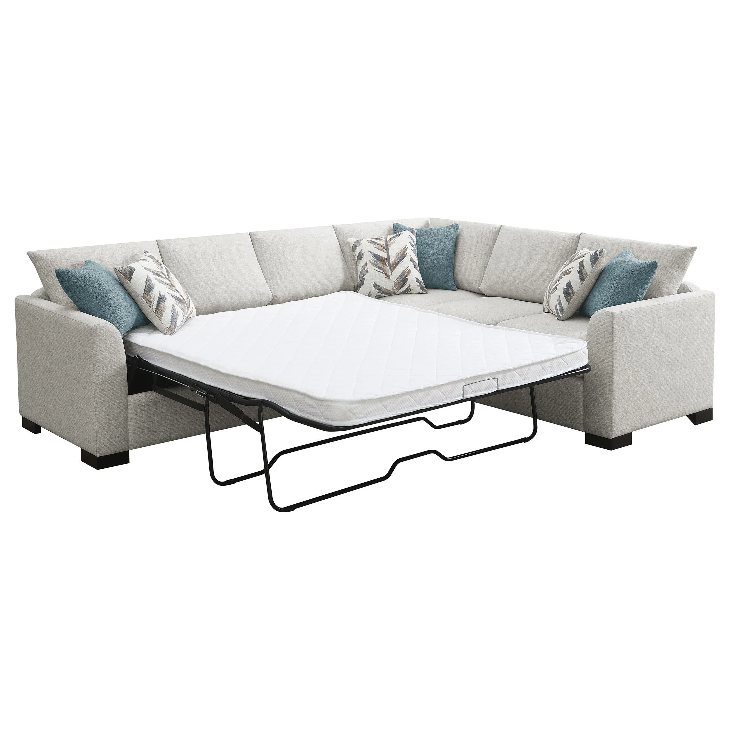 Ashford Greige Chenille Upholstered Sleeper Sectional Sofa - Image 5