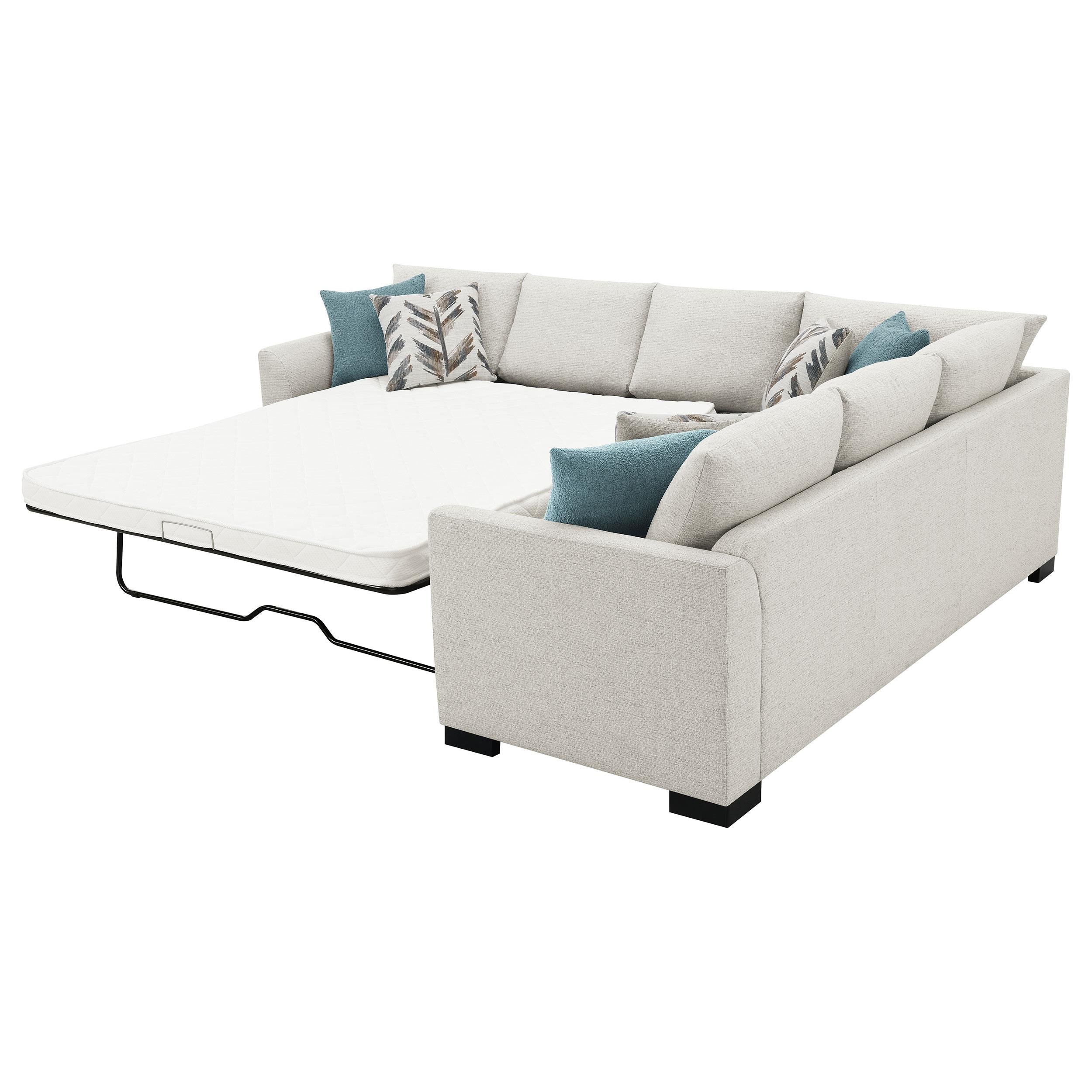 Ashford Greige Chenille Upholstered Sleeper Sectional Sofa - Image 8