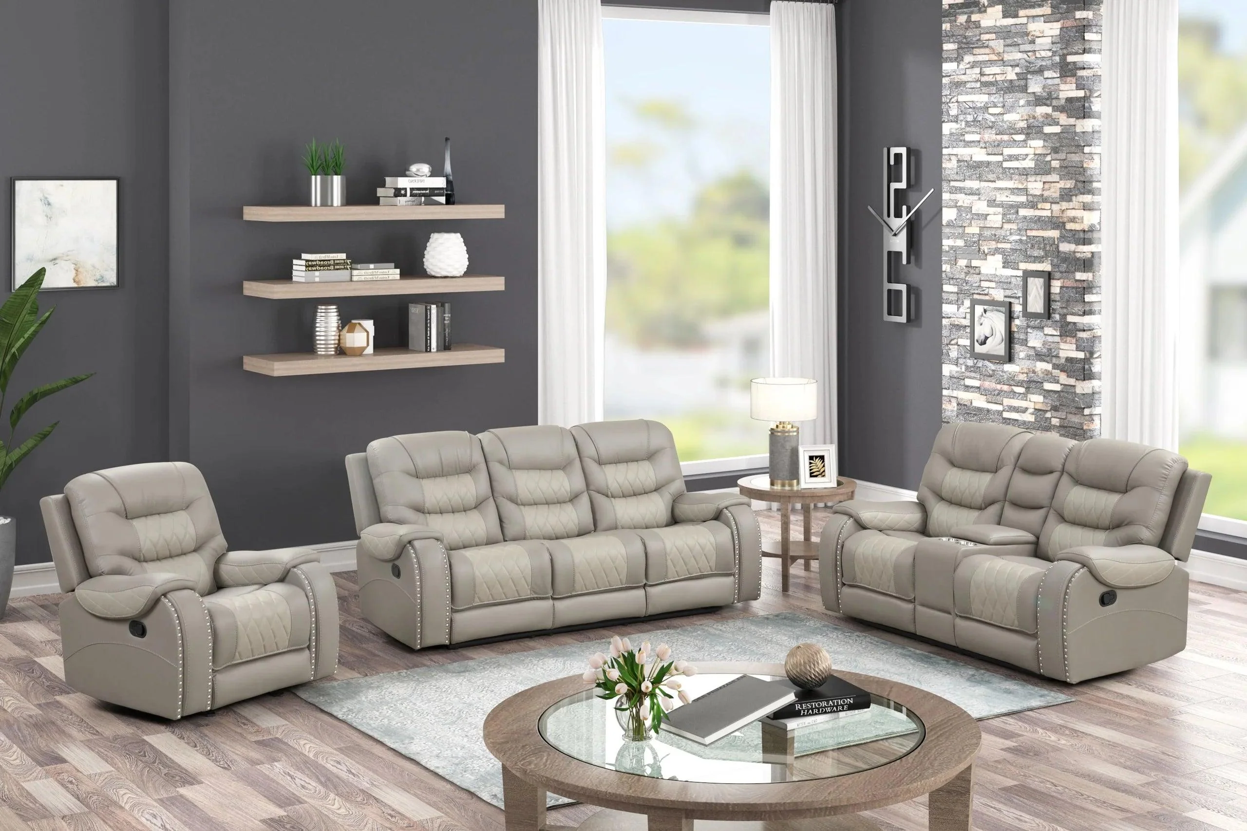 Ashley Gray 3-Piece Reclining Living Room Set - Image 2