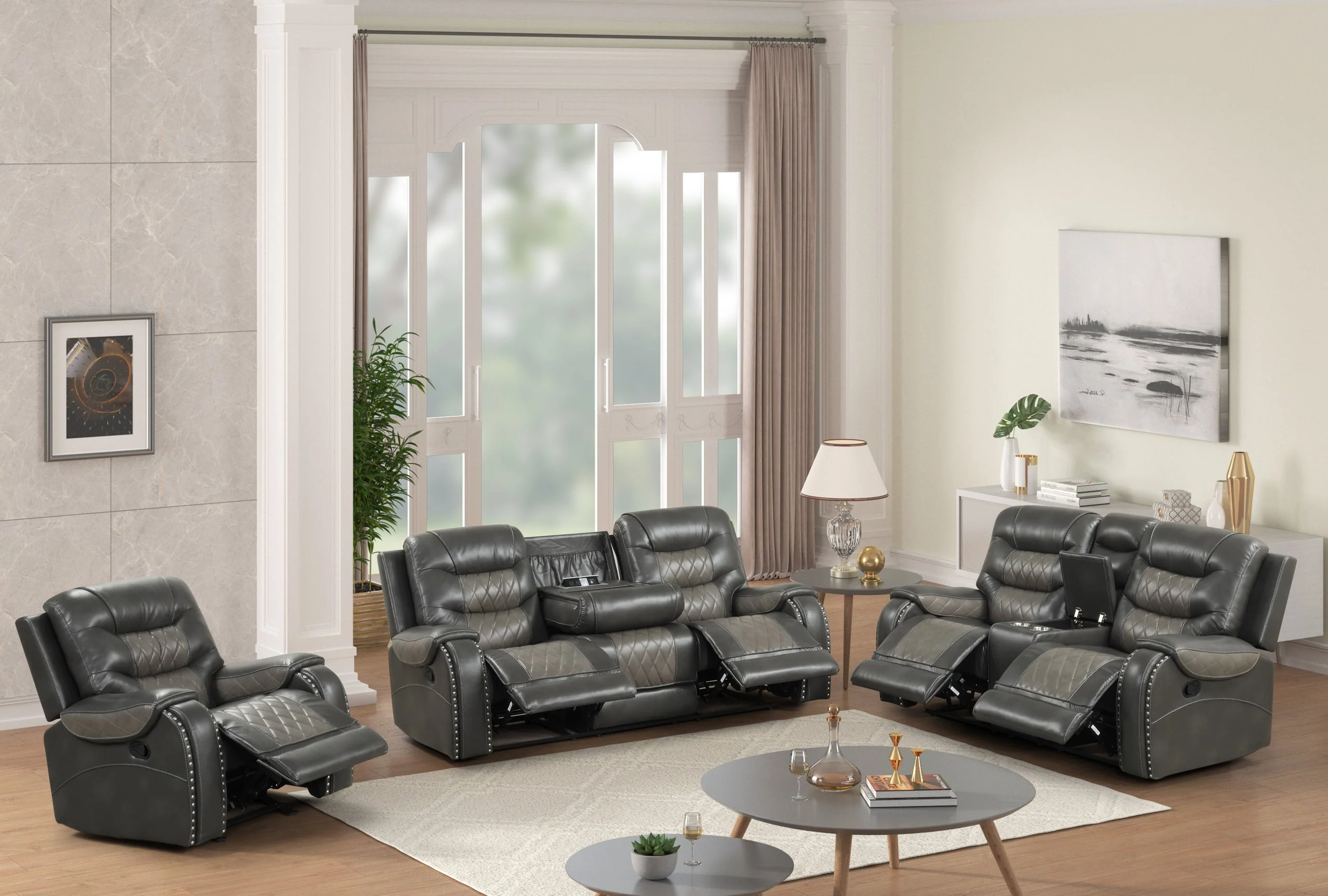 Ashley Gray Two-Tone 3-Piece Reclining Living Room Set