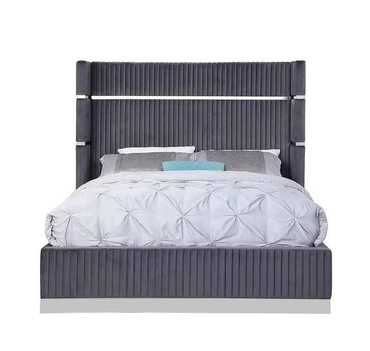Aspen Grey Velvet Queen Platform Bed - Image 3