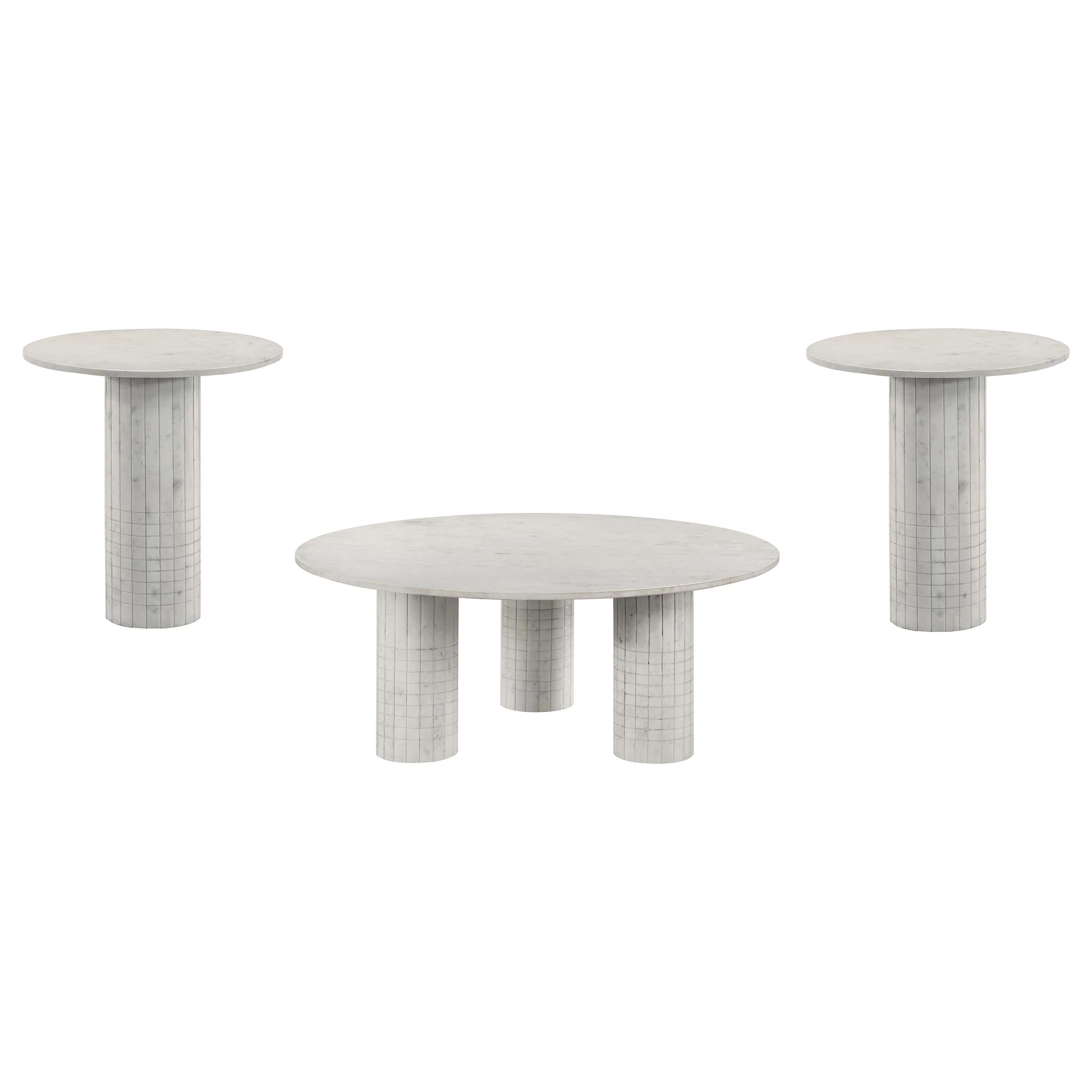 Astoria White 3-Piece Marble Coffee and End Table Set - Image 2