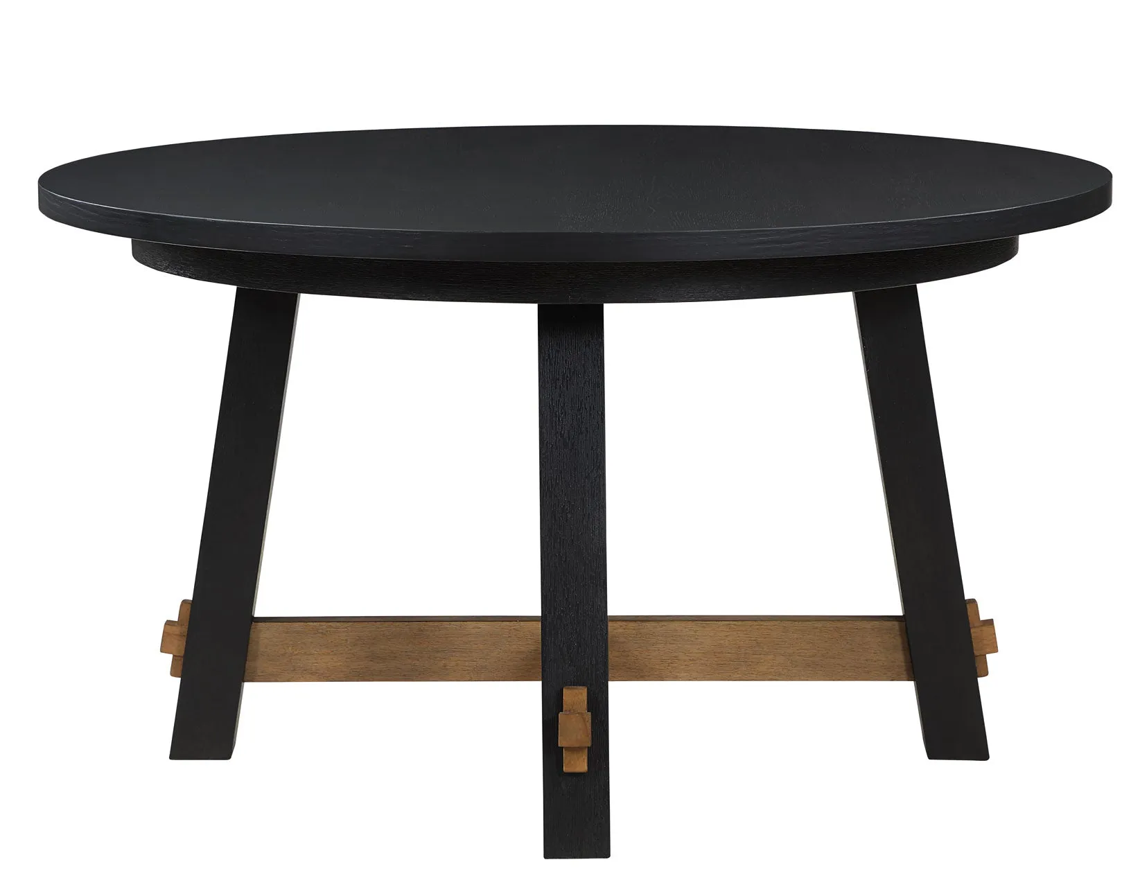 Aubrey 54″ Round Dining Table, Black with Driftwood Stretchers - Image 2