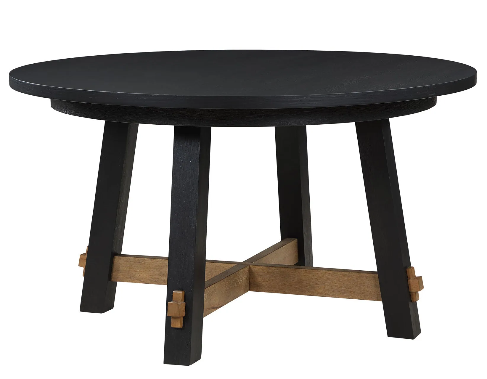 Aubrey 54″ Round Dining Table, Black with Driftwood Stretchers - Image 3