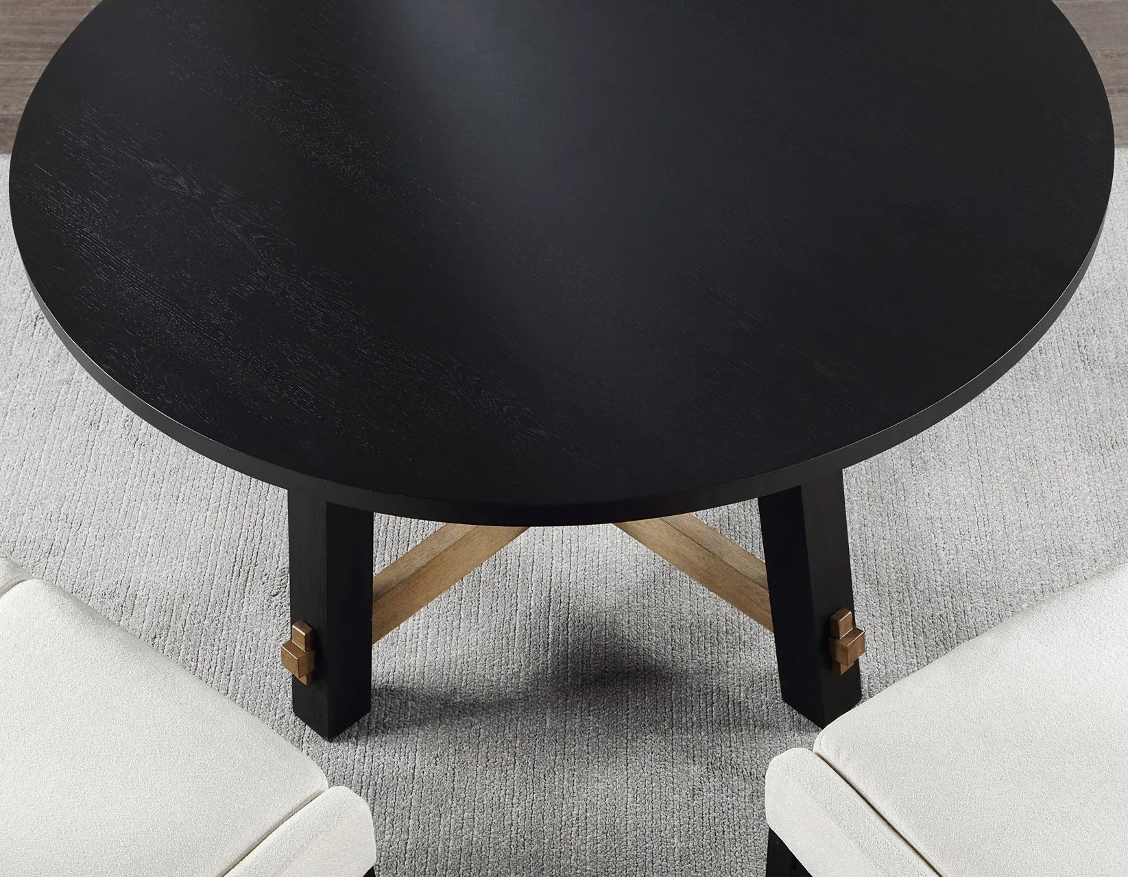 Aubrey 54″ Round Dining Table, Black with Driftwood Stretchers - Image 6