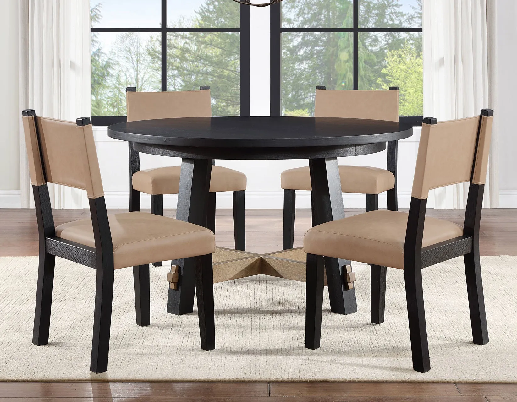 Aubrey 54″ Round Dining Table, Black with Driftwood Stretchers - Image 8