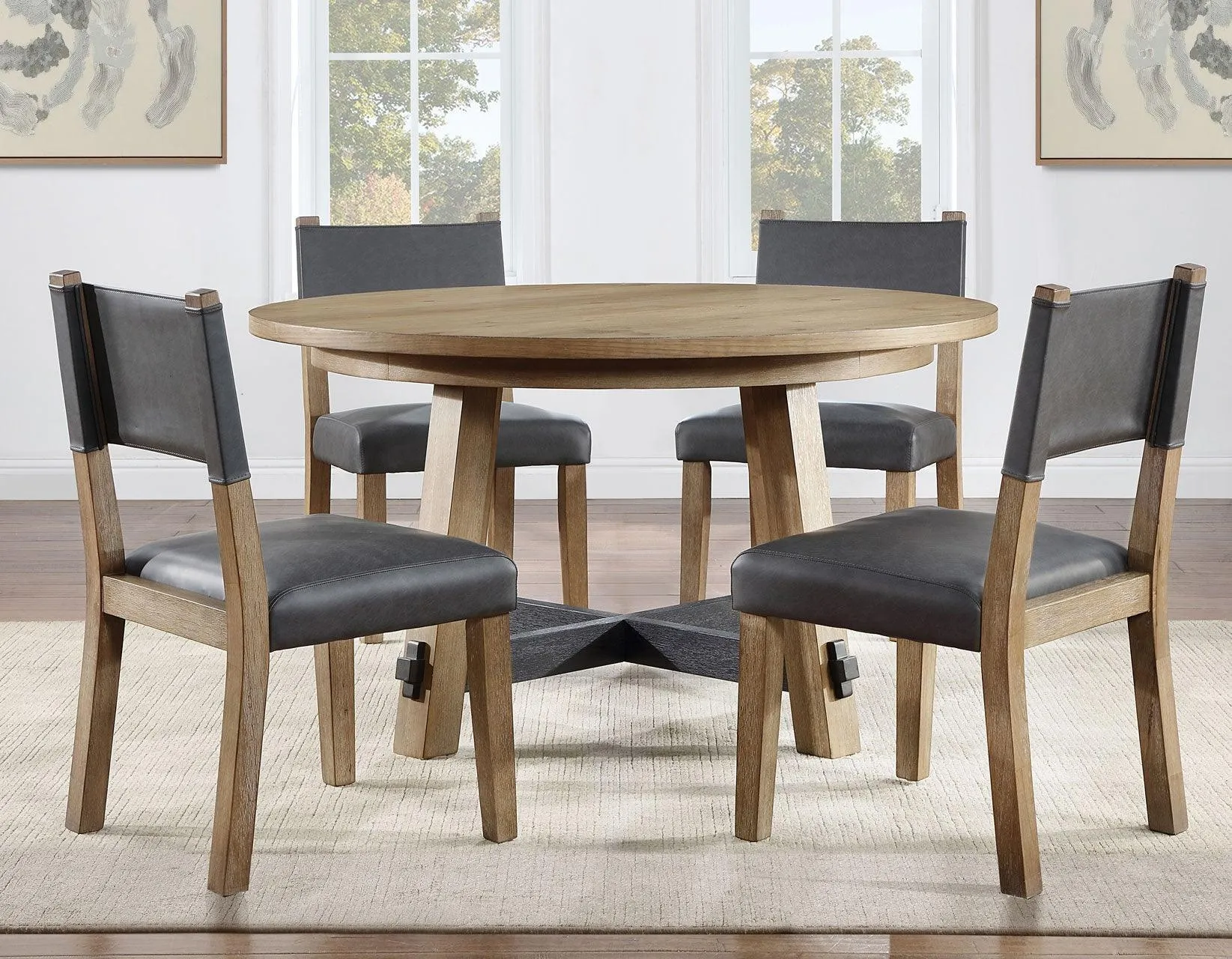 Aubrey 54″ Round Dining Table, Driftwood with Black Stretchers - Image 3