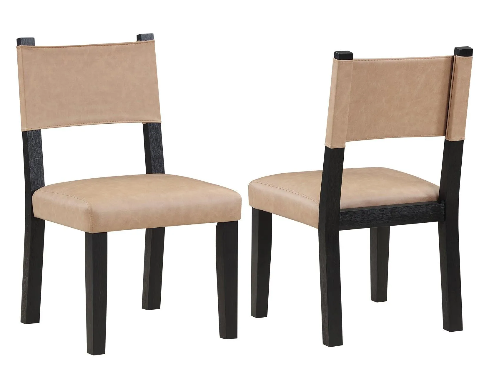 Aubrey Side Chair, Camel Vegan Leather  with Black wood finish - Image 2
