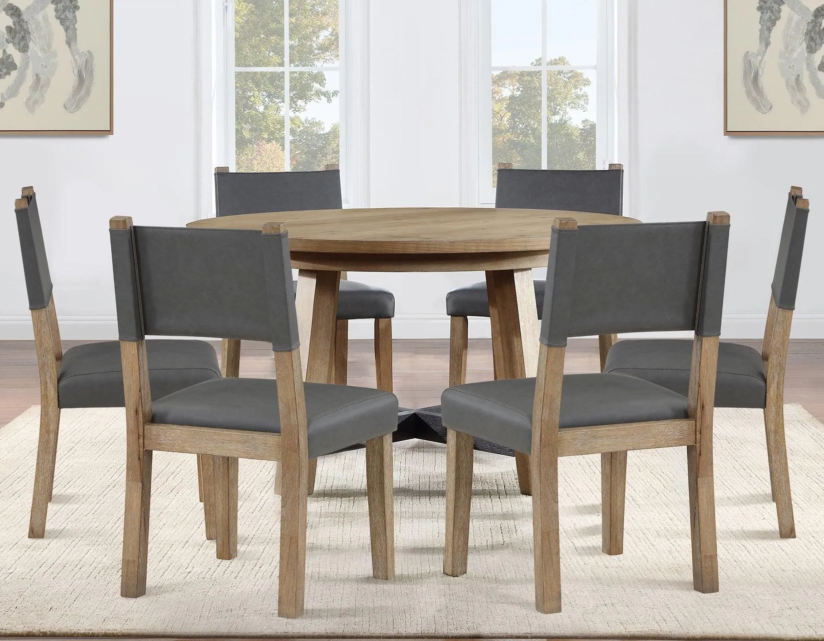 Aubrey Side Chair, Gray Vegan Leather  with Driftwood wood finish - Image 8