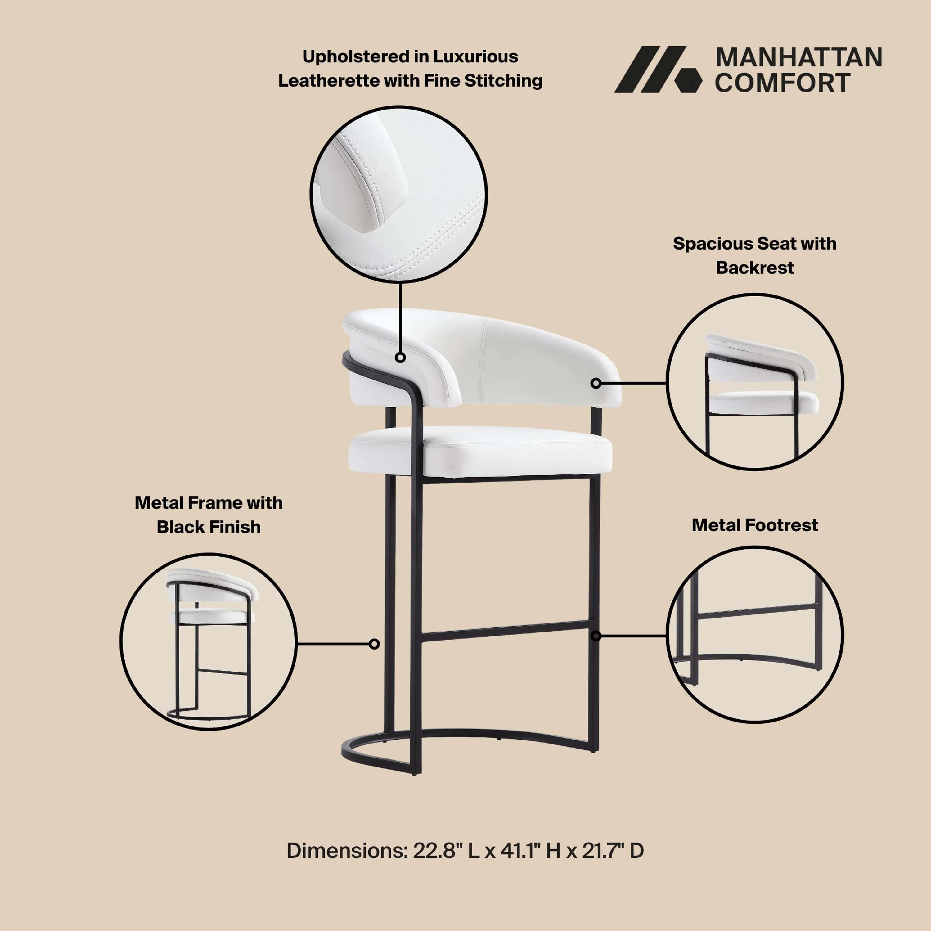 Augusta Barstool in White - Image 4
