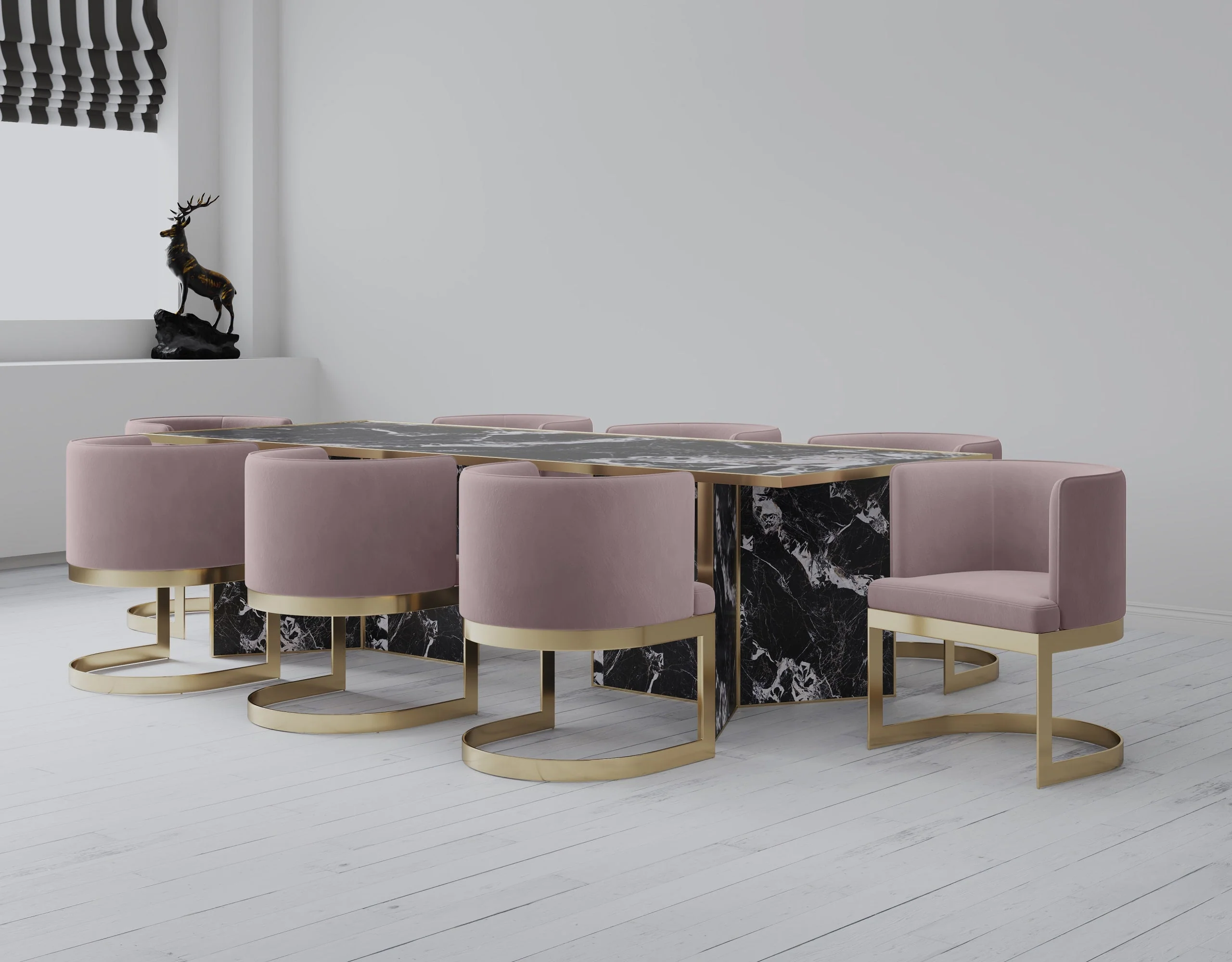 Aura Dining Chair in Blush and Polished Brass - Image 2
