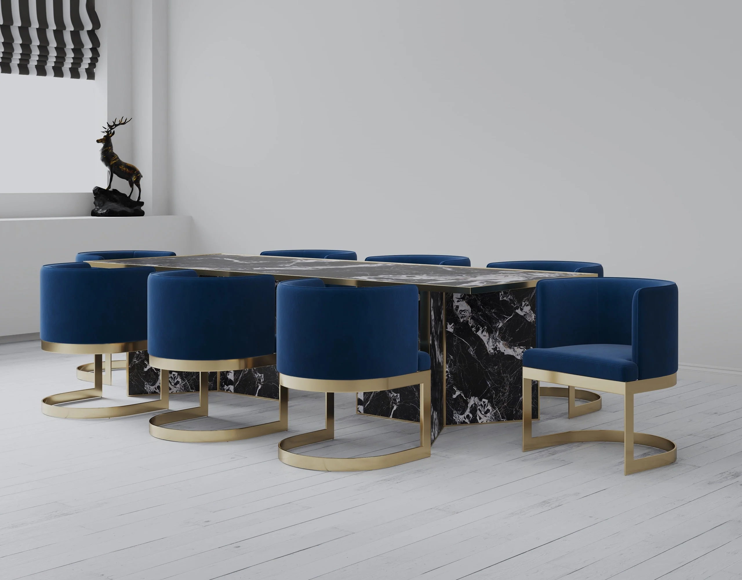 Aura Dining Chair in Royal Blue and Polished Brass - Image 2