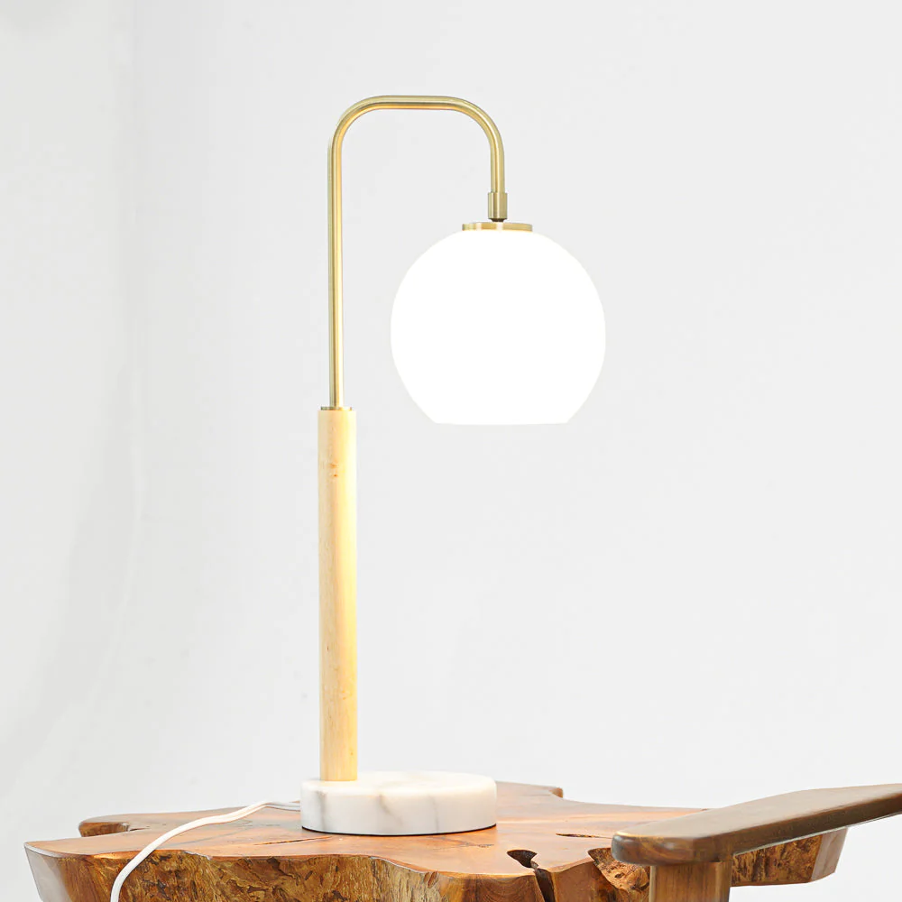 Auris White Globe Lampshade Table Lamp with Marble Base - Image 4