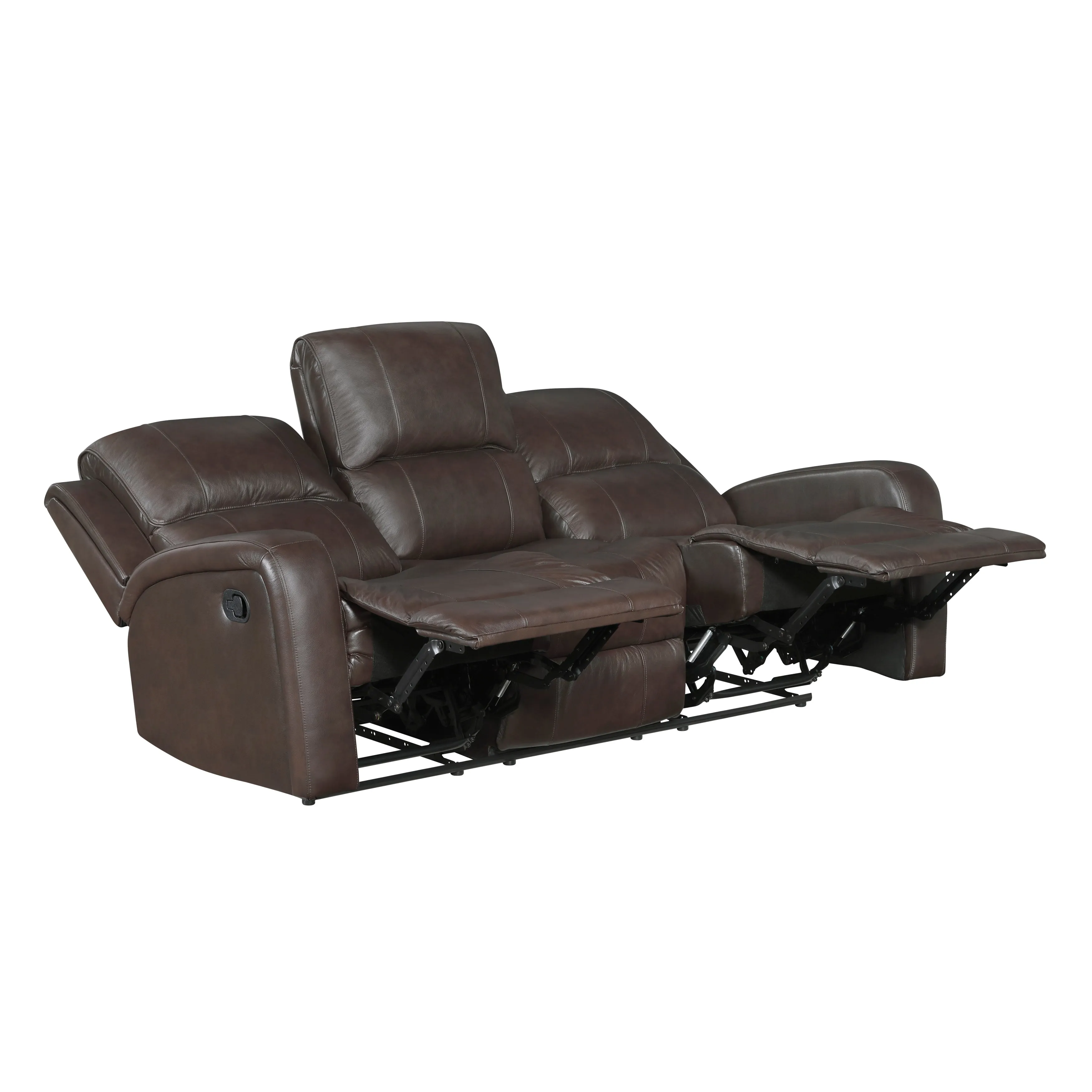 Austin Brown Genuine Leather Double Reclining Sofa - Image 4