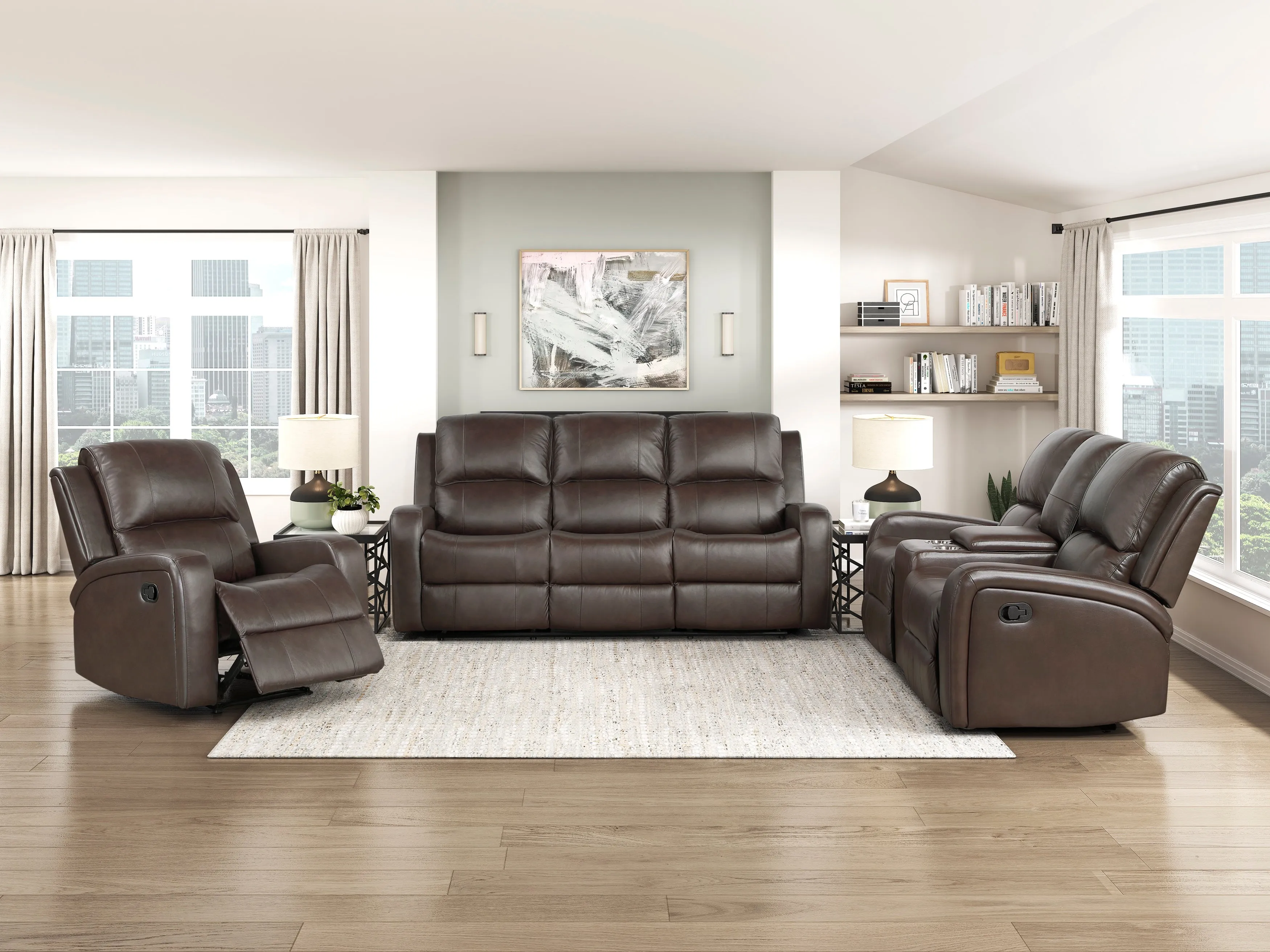Austin Brown Genuine Leather Reclining Chair - Image 11