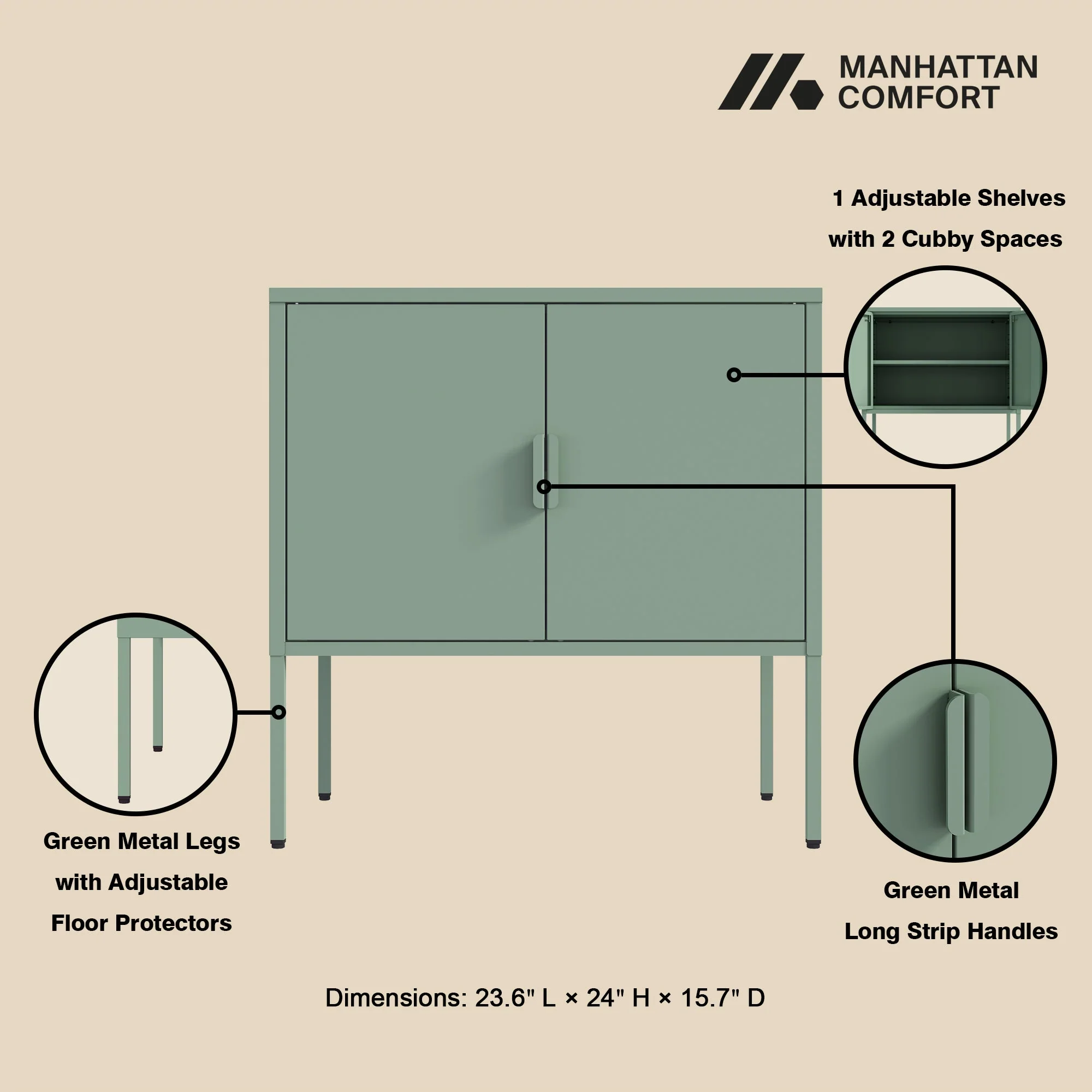 Ava 23.6" Accent Cabinet in Green - Image 4