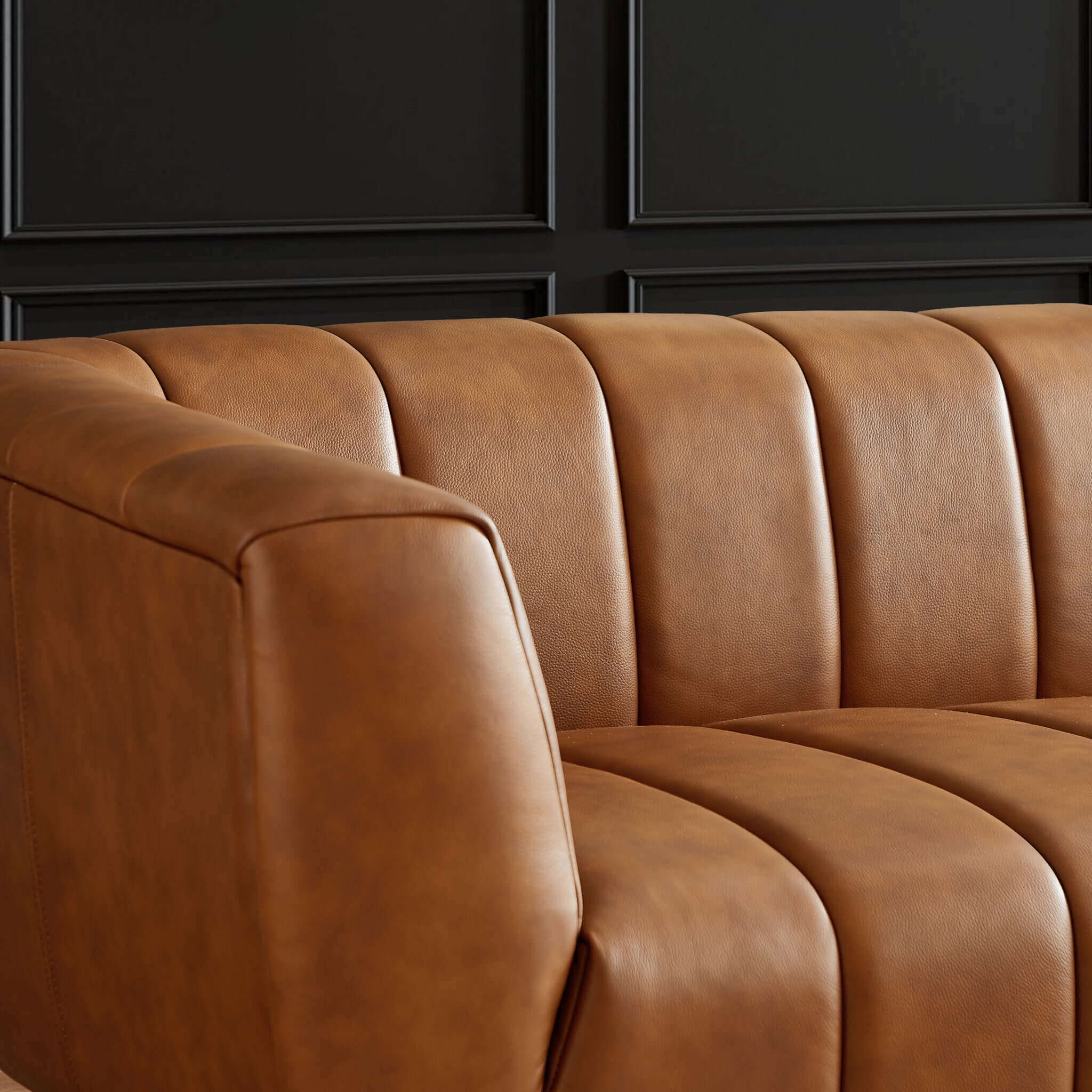 Ava Genuine Italian Cognac Leather Channel Tufted Sofa - Image 3