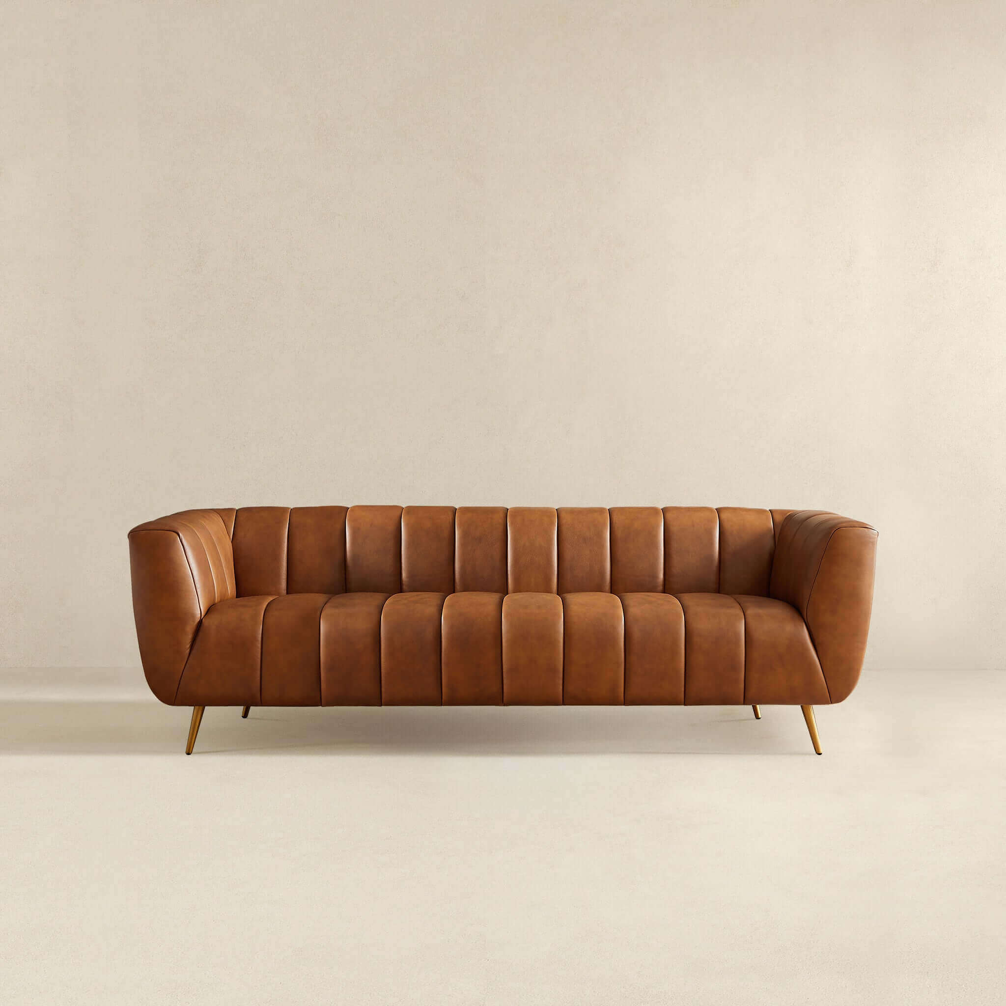 Ava Genuine Italian Cognac Leather Channel Tufted Sofa - Image 5