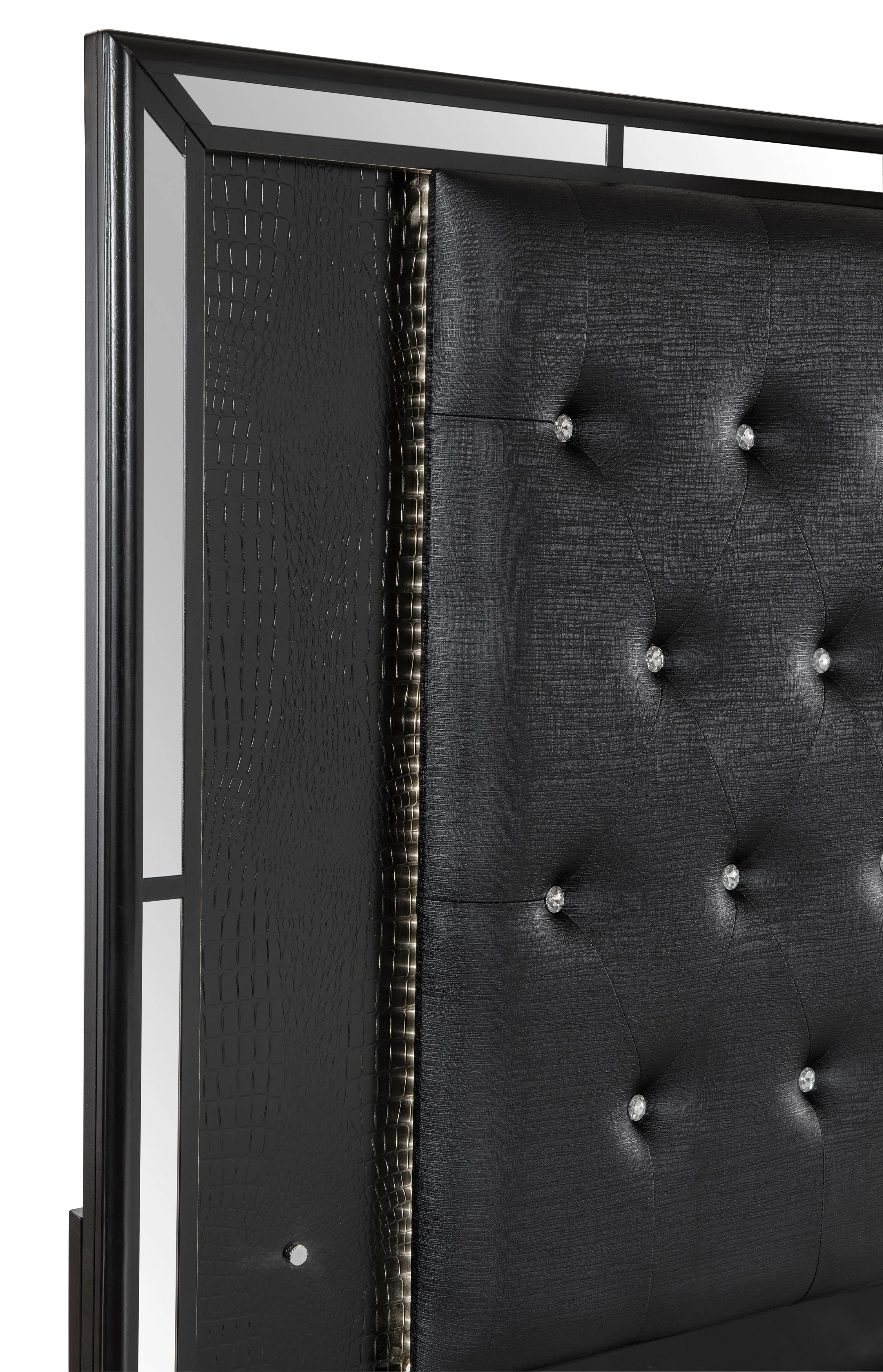 Aveline Black Queen LED Upholstered Panel Bed - Image 3