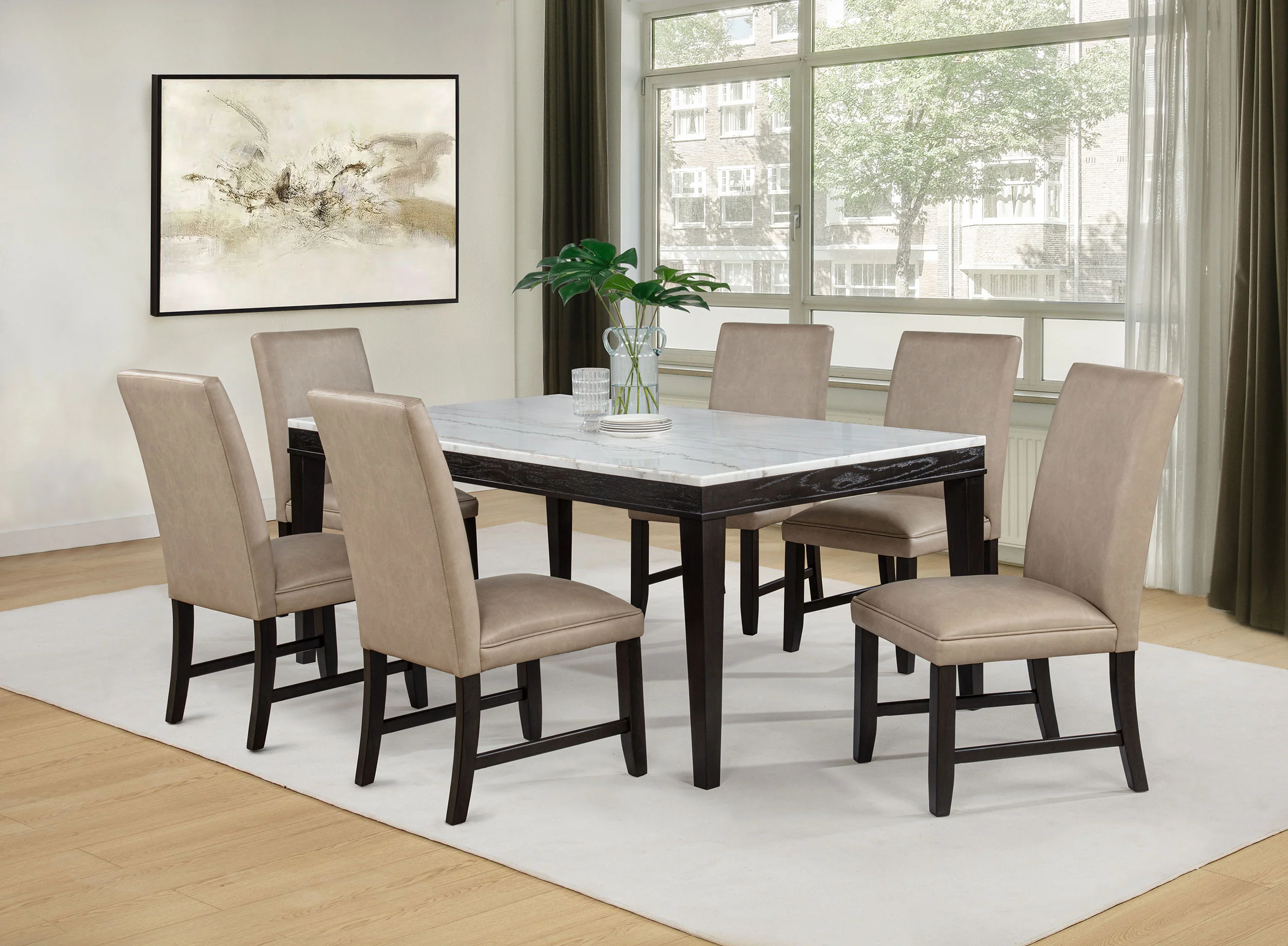 Averill Coffee Bean 72-inch Rectangular White Marble Top Dining Table - Image 17