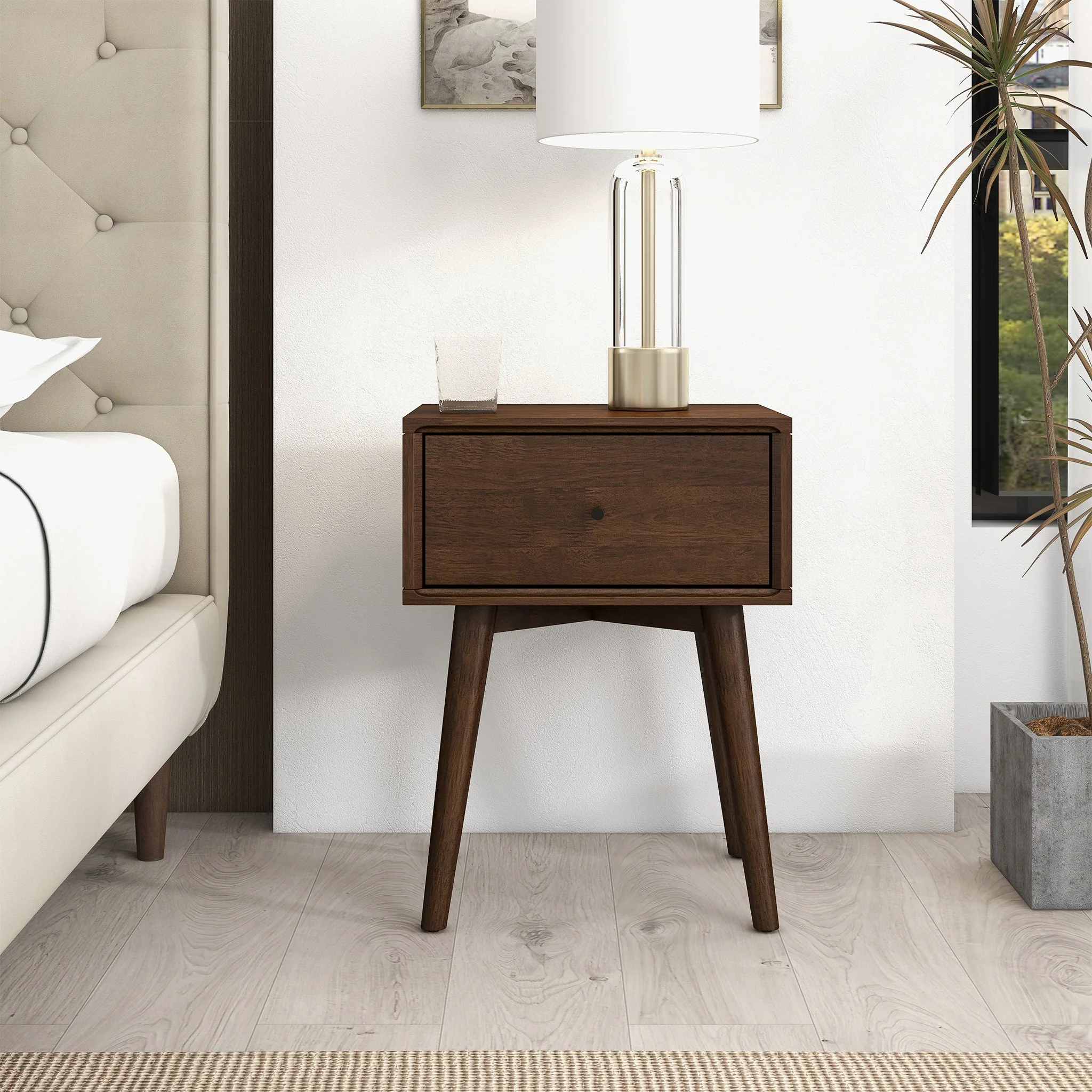 Avery Solid Wood Walnut Night Stand with Single Drawer - Image 2