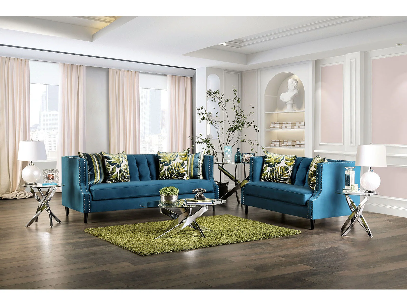 Azuletti Dark Teal/Apple Green Sofa & Loveseat
