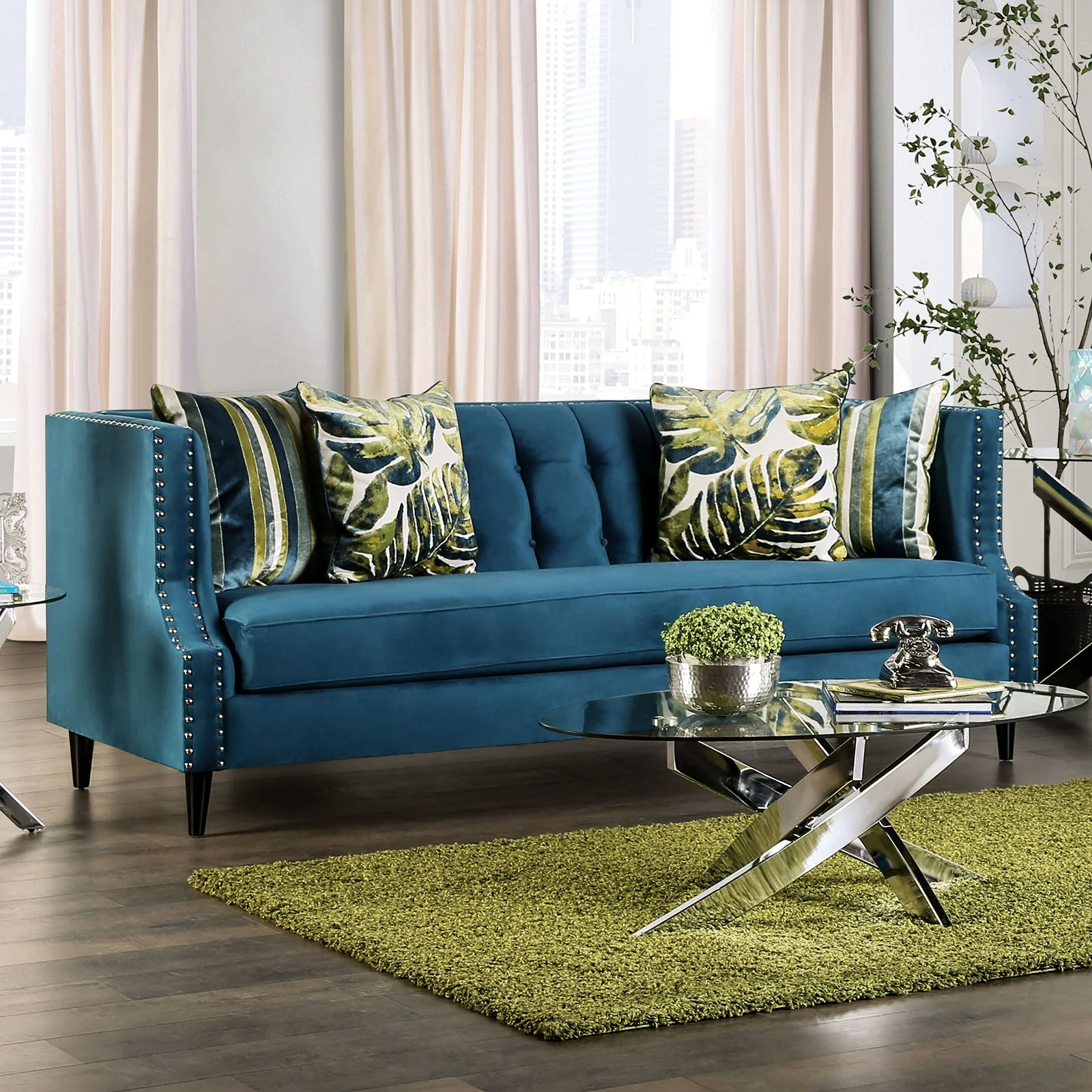 Azuletti Dark Teal/Apple Green Sofa & Loveseat - Image 2