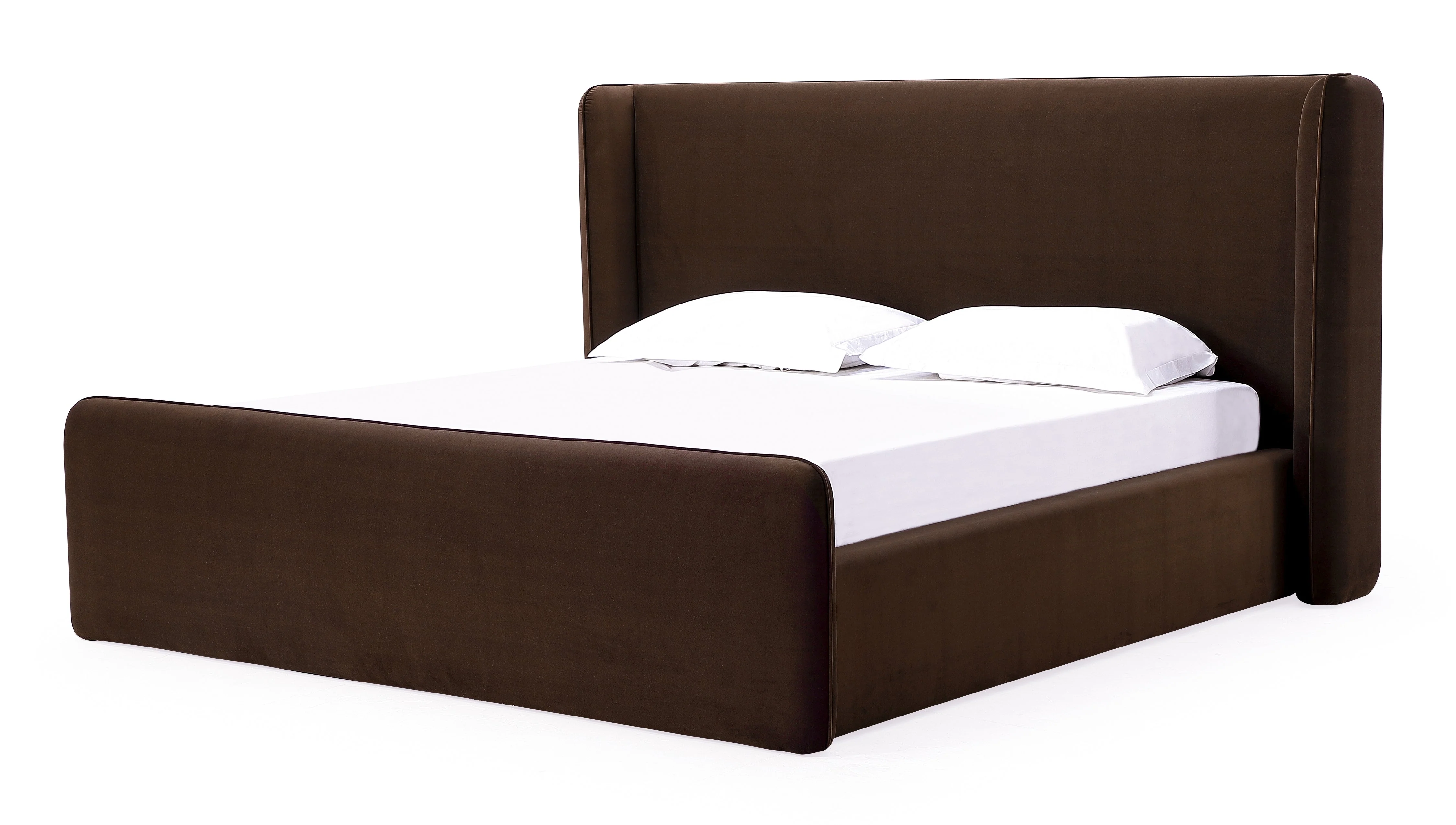 Bacall Velvet Eastern King Upholstered Wingback Platform Bed in Cola - Image 6