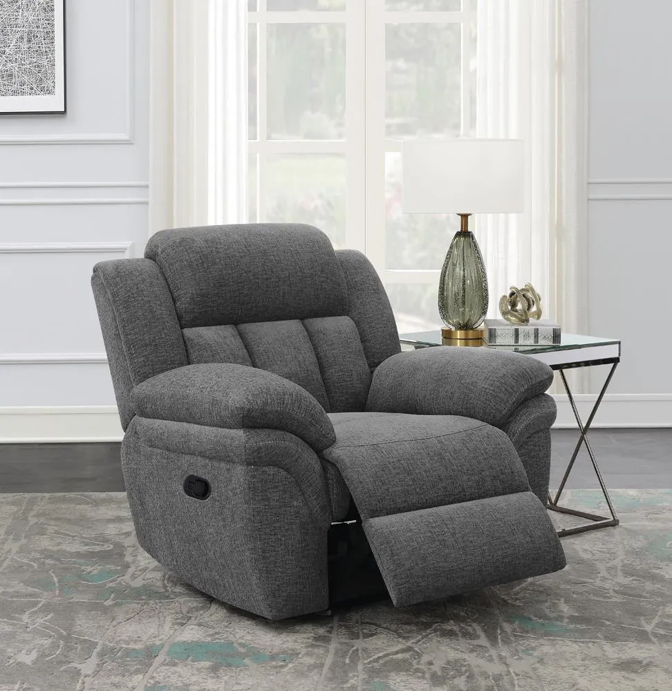 Bahrain Charcoal Upholstered Glider Recliner - Image 14