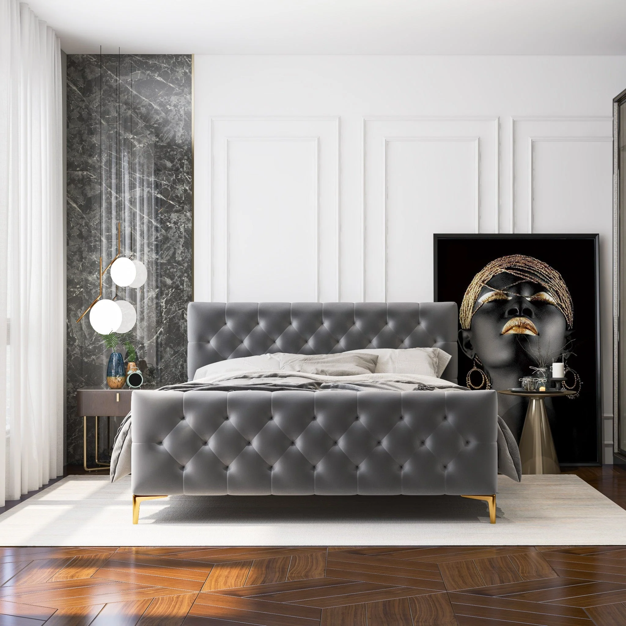 Bailey Dark Grey Velvet King Bed - Image 3