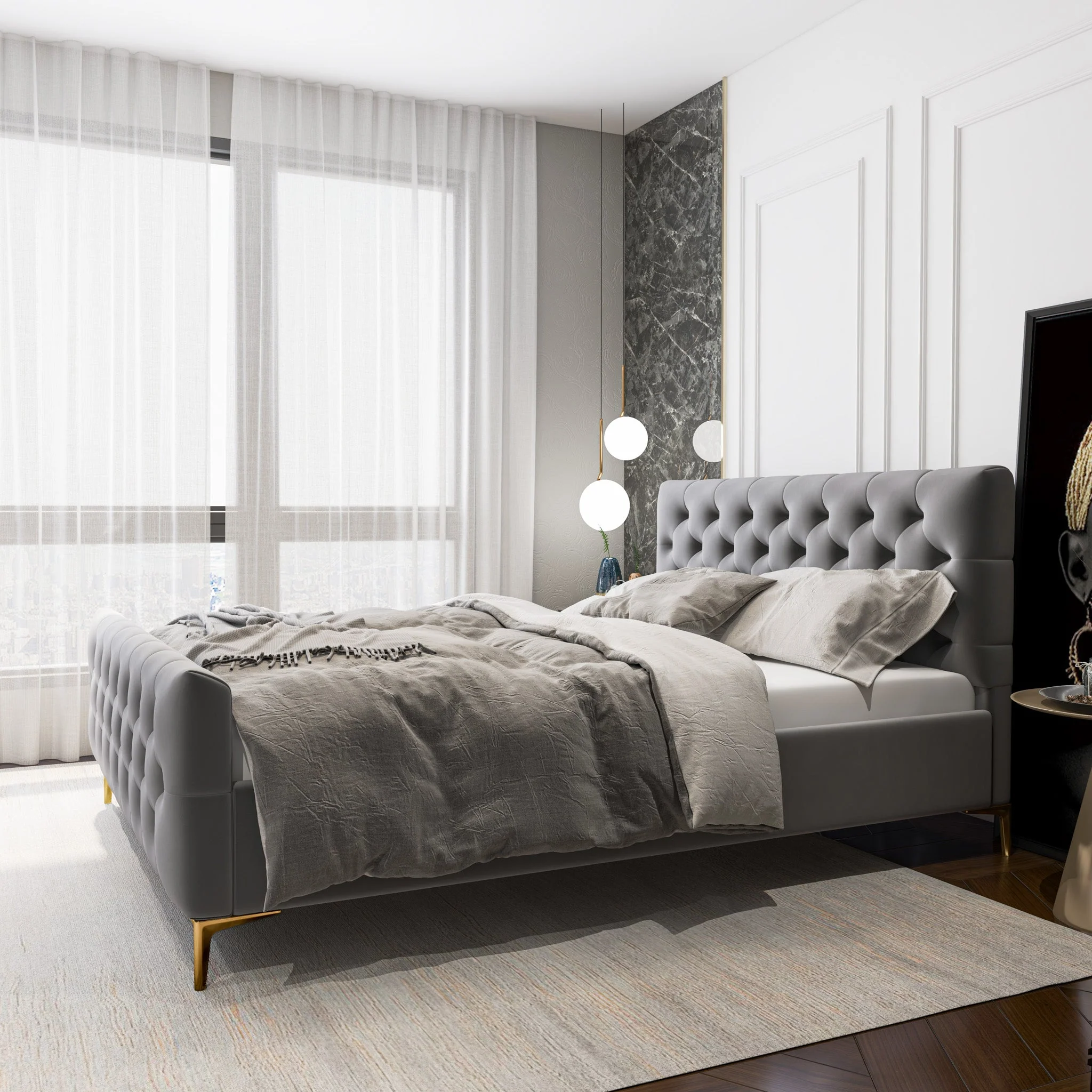 Bailey Dark Grey Velvet King Bed - Image 4