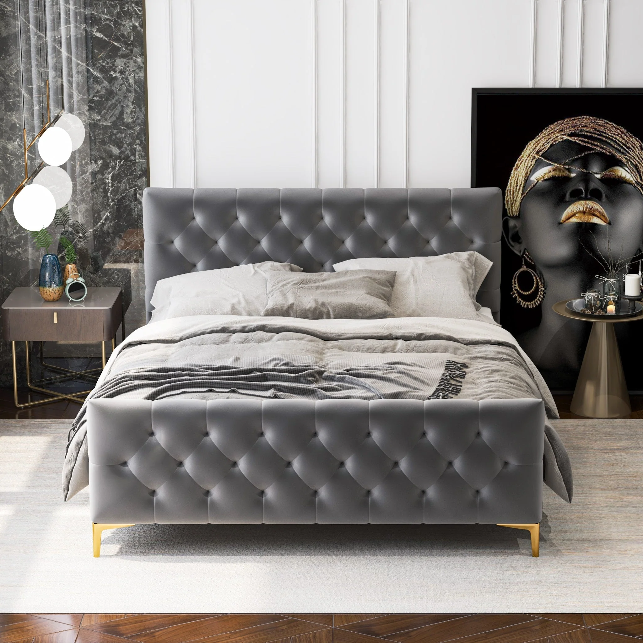 Bailey Dark Grey Velvet King Bed - Image 5