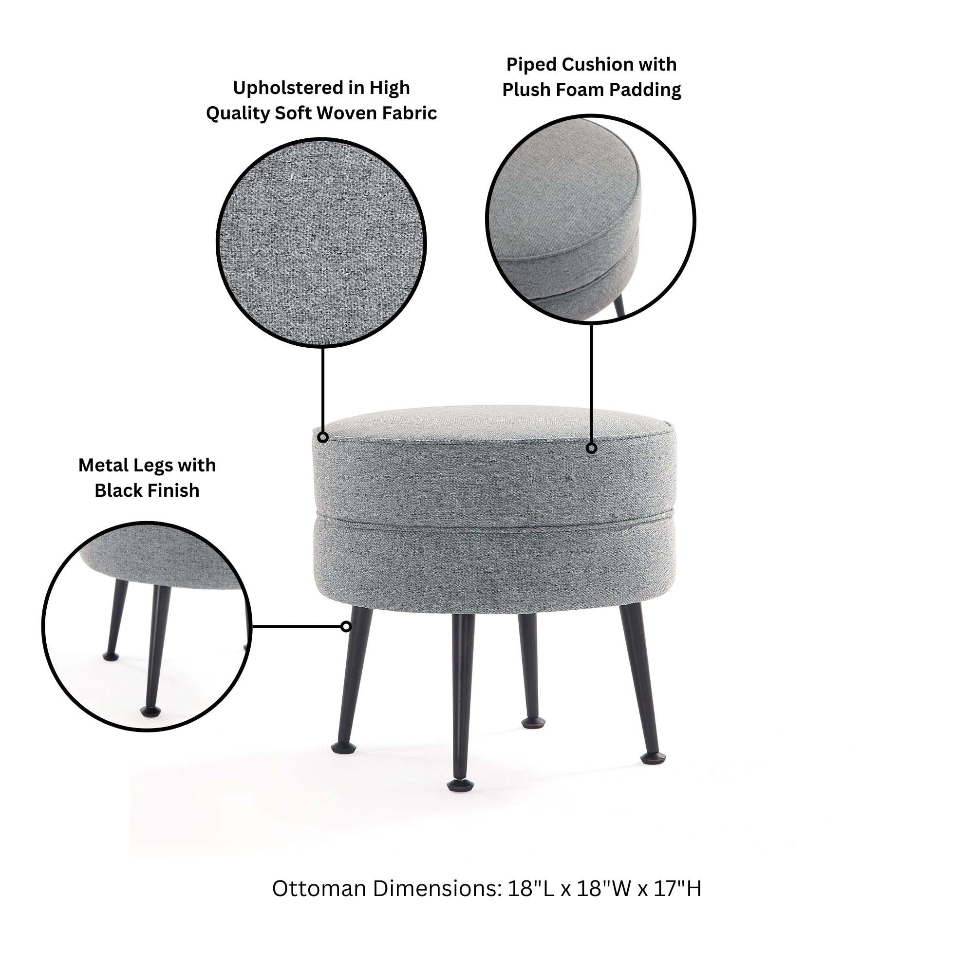 Bailey Ottoman in Grey with Black Feet (set of 2) - Image 4