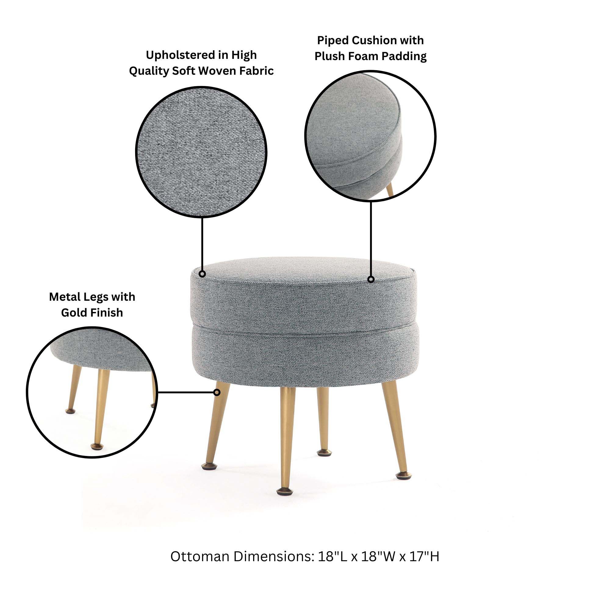 Bailey Ottoman in Grey with Gold Feet (set of 2) - Image 4