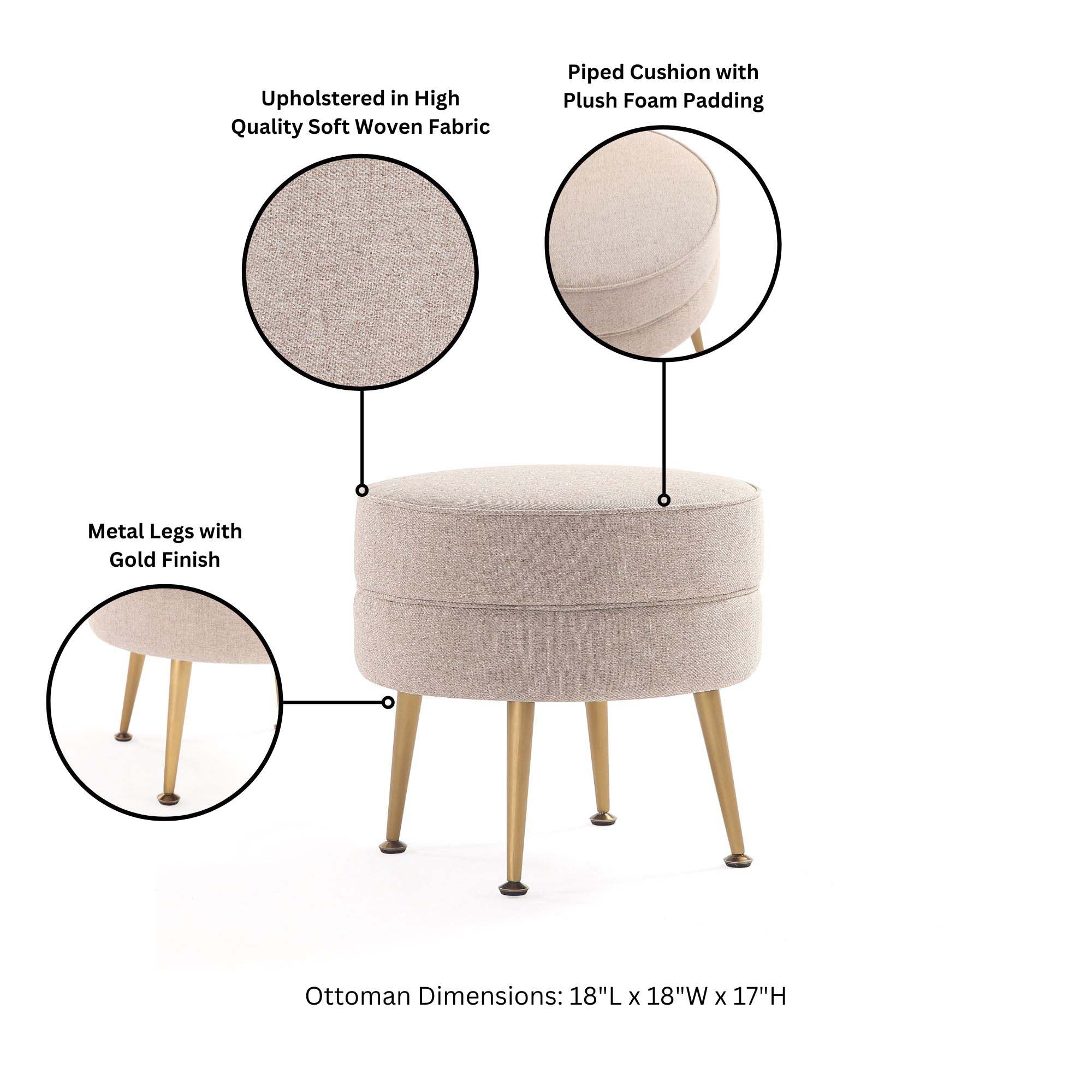 Bailey Ottoman in Oatmeal with Gold Feet (set of 2) - Image 4