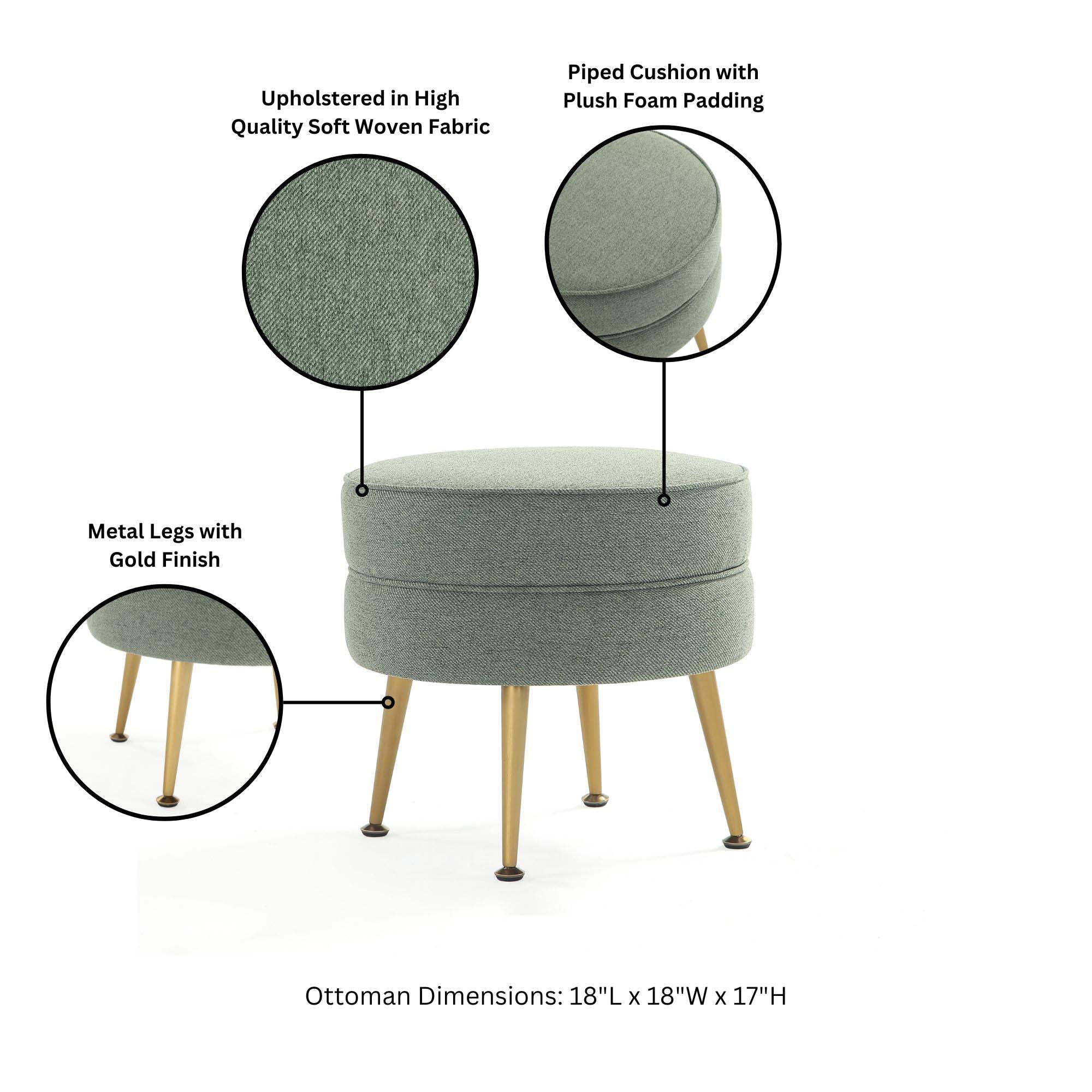 Bailey Ottoman in Sage Green with Gold Feet (set of 2) - Image 4