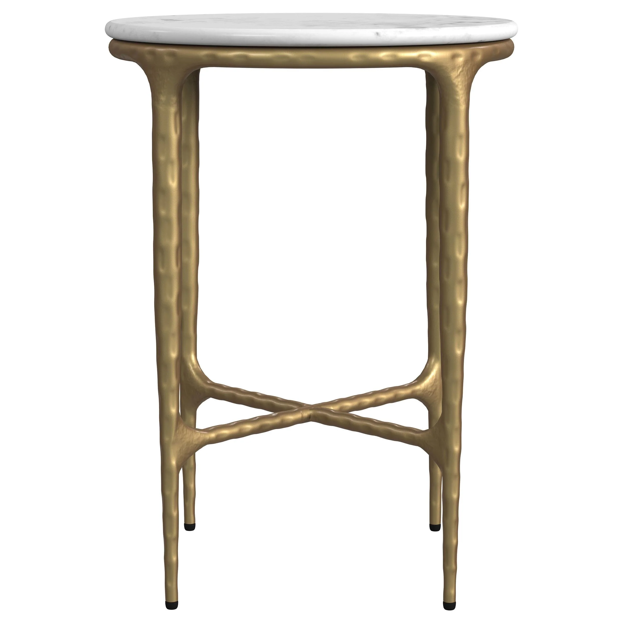 Baldwin White and Gold Round Marble Top Side Table - Image 3
