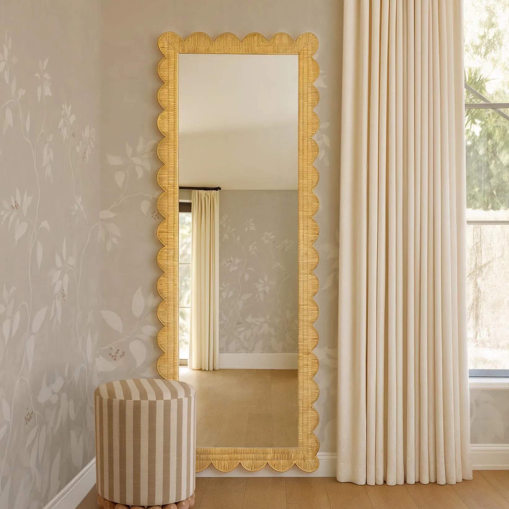 Bama 29.1" x 75" Long Natural Rattan Wall Mirror - Image 2