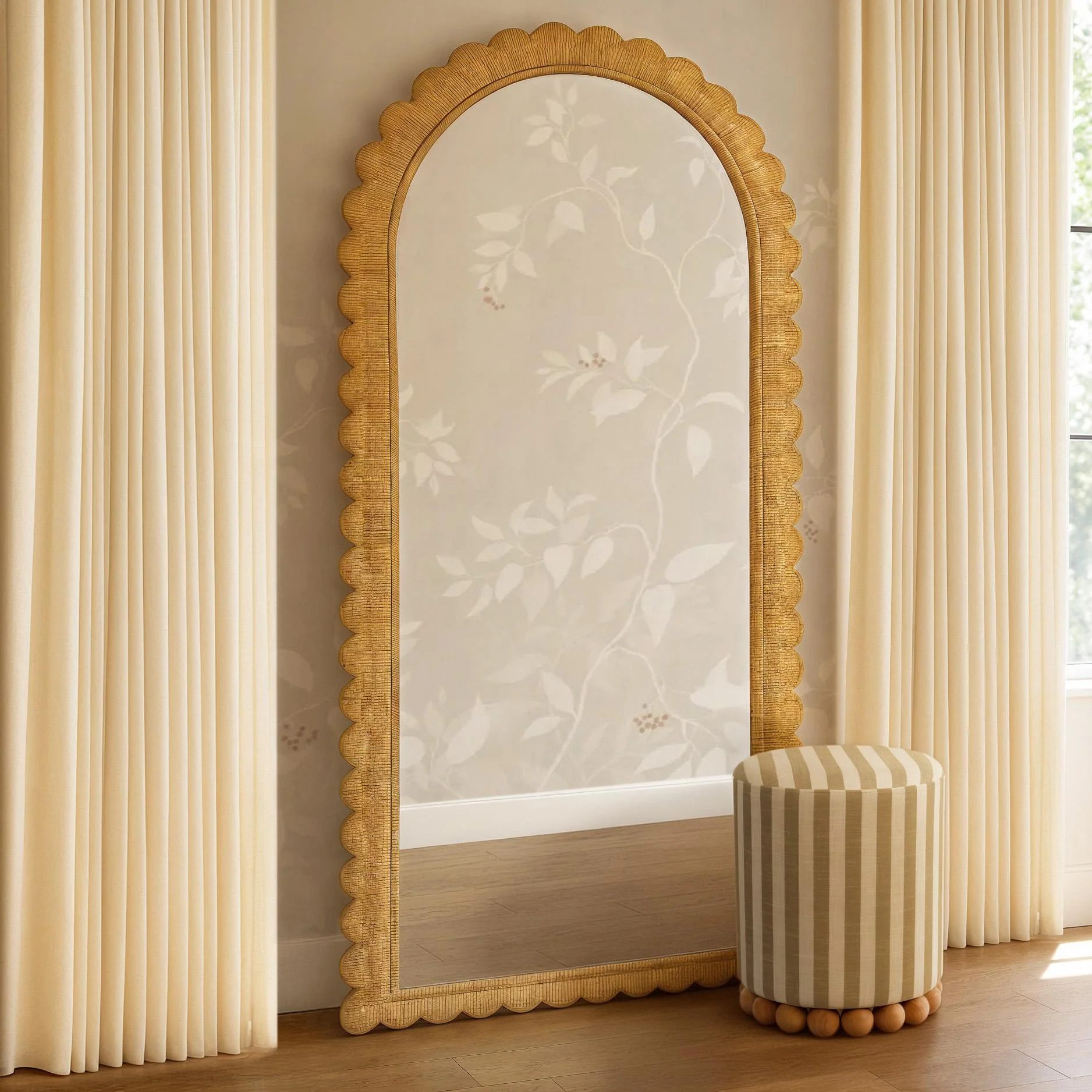 Bama 48" x 79" Jumbo Natural Rattan Arched Wall Mirror - Image 2