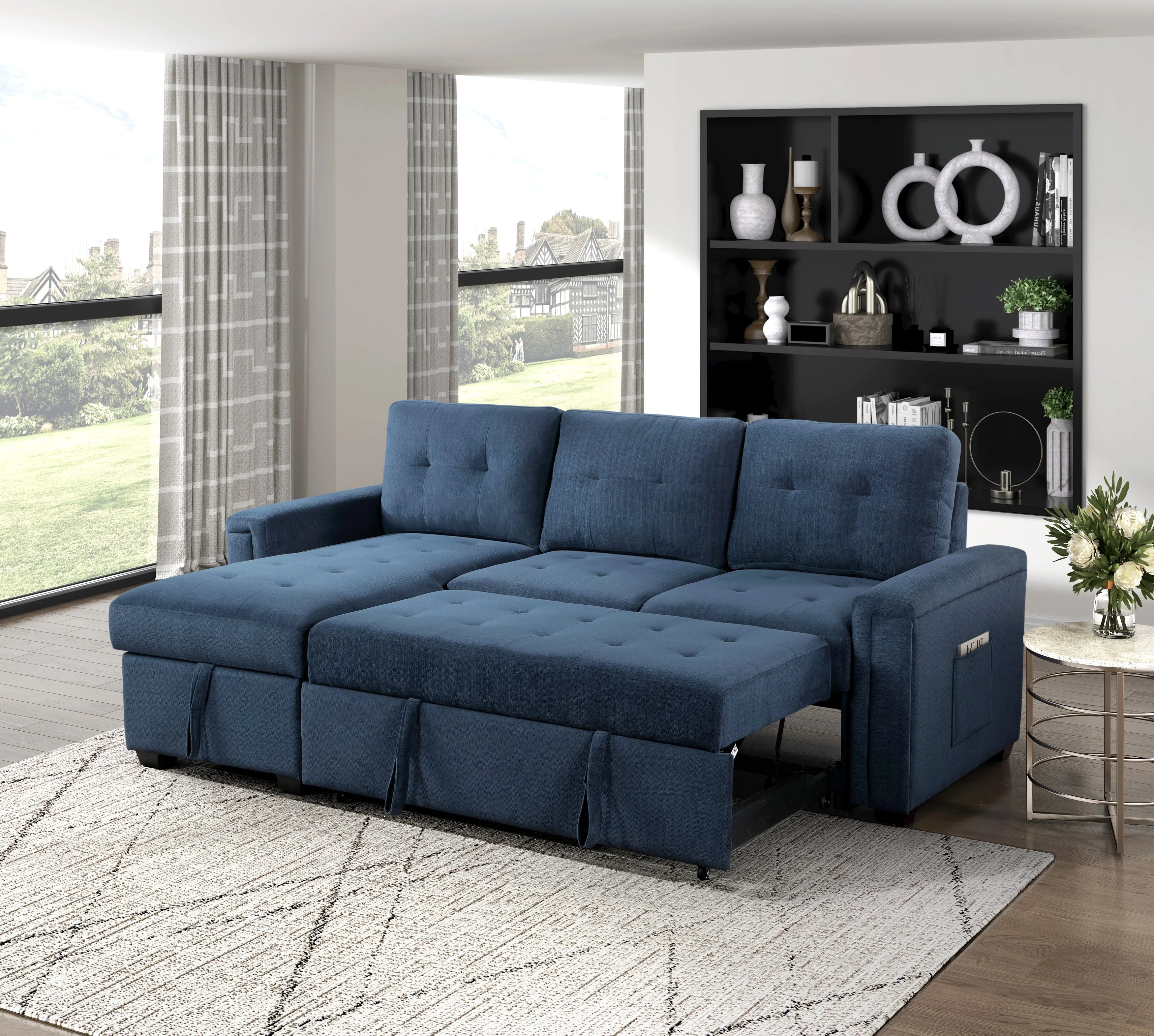 Barbara Navy Reversible Sectional with Hidden Storage and Pull-out Bed - Image 2