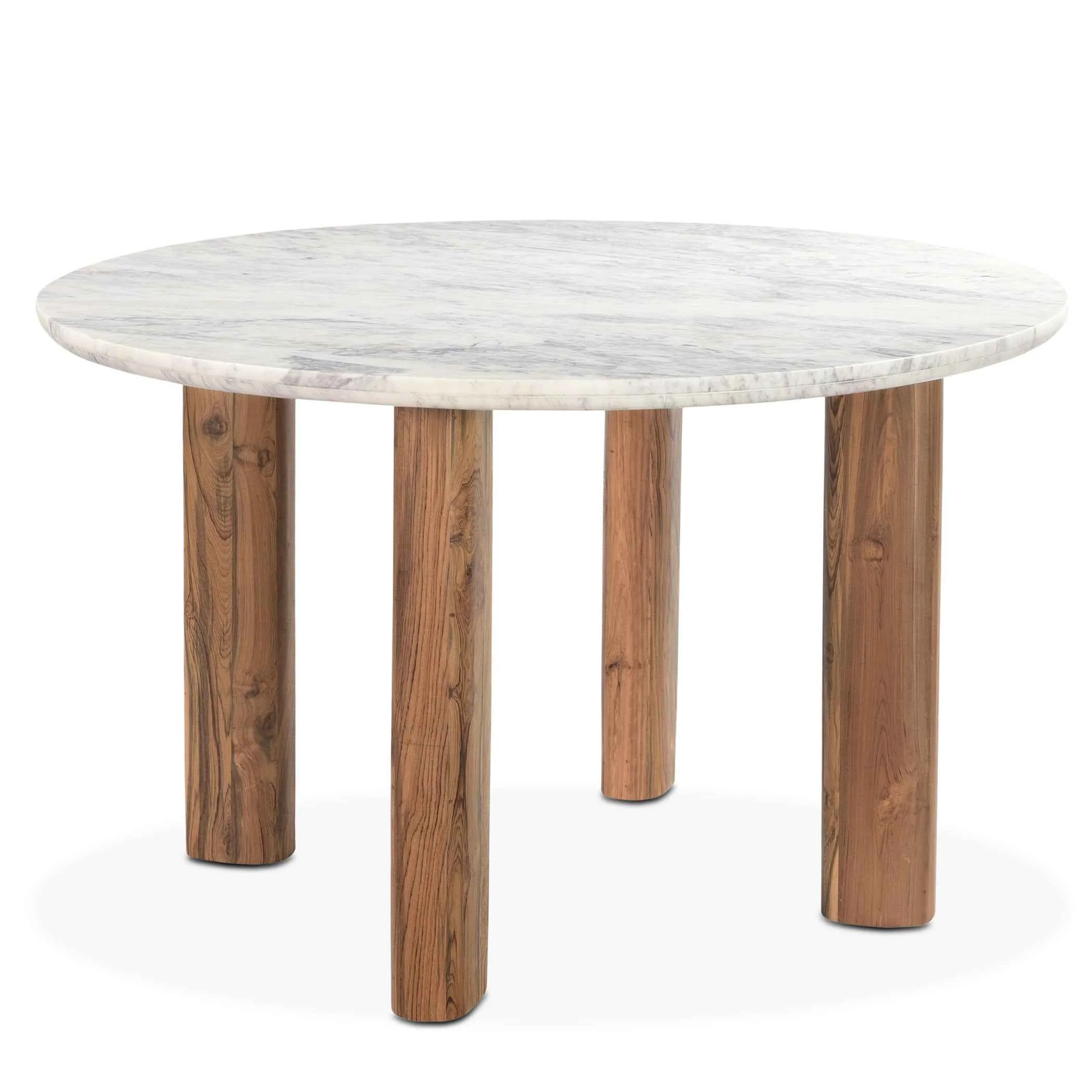 Barcelona 54" Round Dining Table with White Marble and Reclaimed Wood Legs - Image 7