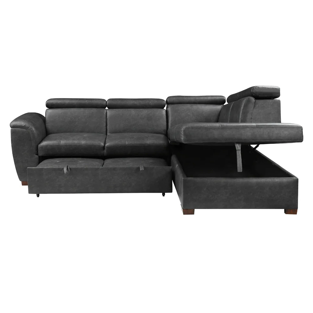 Barre Gray Faux Leather 2-Piece Storage Sleeper Sectional - Image 8