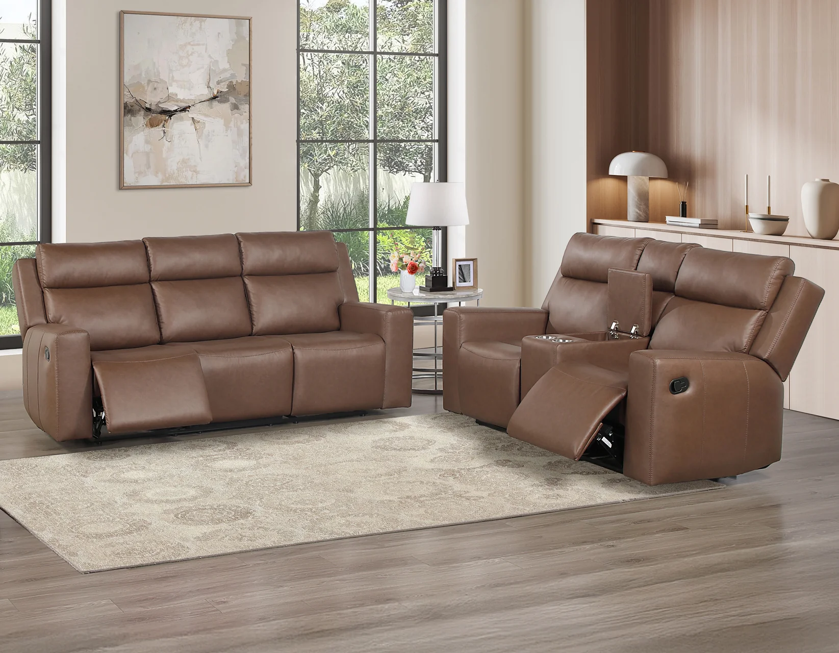 Barron Brown 3-Piece Manual Reclining Living Room Set - Image 4