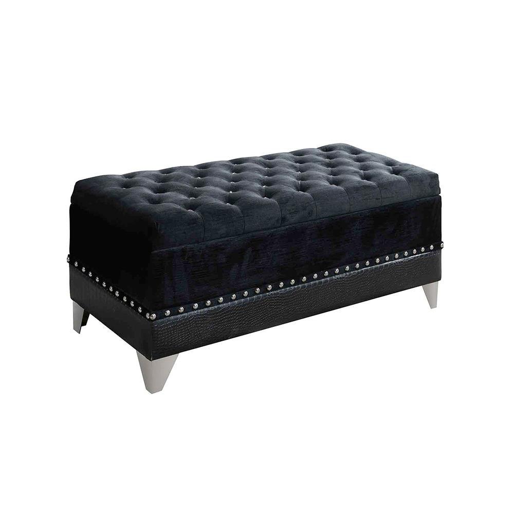 Barzini Black Tufted Rectangular Trunk with Nailhead - Image 2