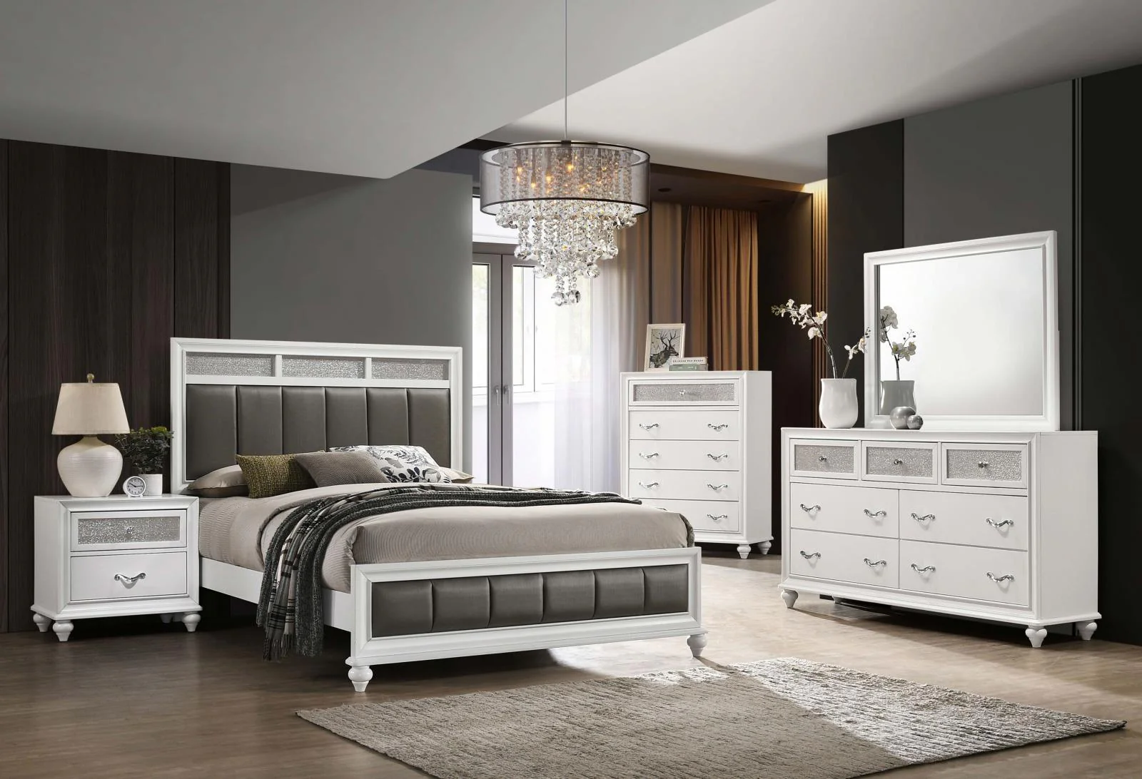 Barzini California King Upholstered Panel Bed White - Image 6